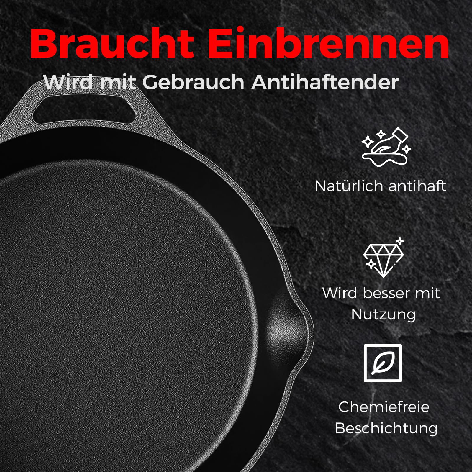 YASHE Große Gusseisenpfanne 30 CM,Gleichmäßige Wärmeverteilung, widerstandsfähig und langlebig, für Innen- und Außeneinsatz, Schwar