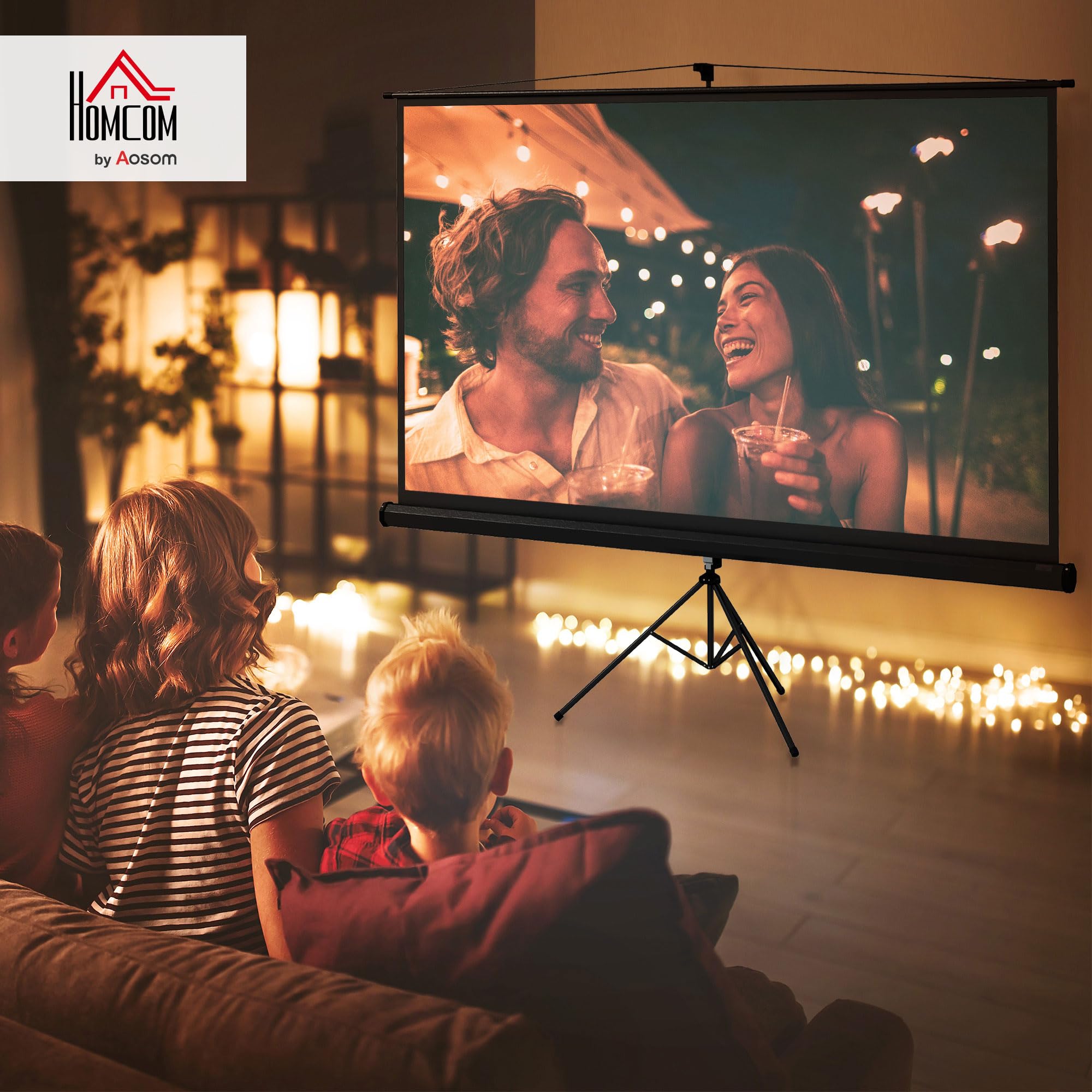 HOMCOM Pantalla de Proyector Manual con Soporte 16:9 100 Pulgadas Negro | 221x124 cm, Pantalla de Proyección Portátil, Altura Ajustable, Interior y Exterior, Eventos Deportivos, Cine en Casa