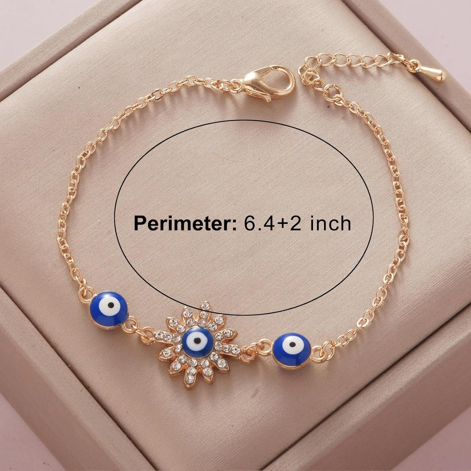 14k Gold Evil Eye Bracelets for Women,Adjustment Dainty Gold Protection Bracelets Blue Evil Eye Sparkle Rhinestone Bring Luck Prosperity - Image 3