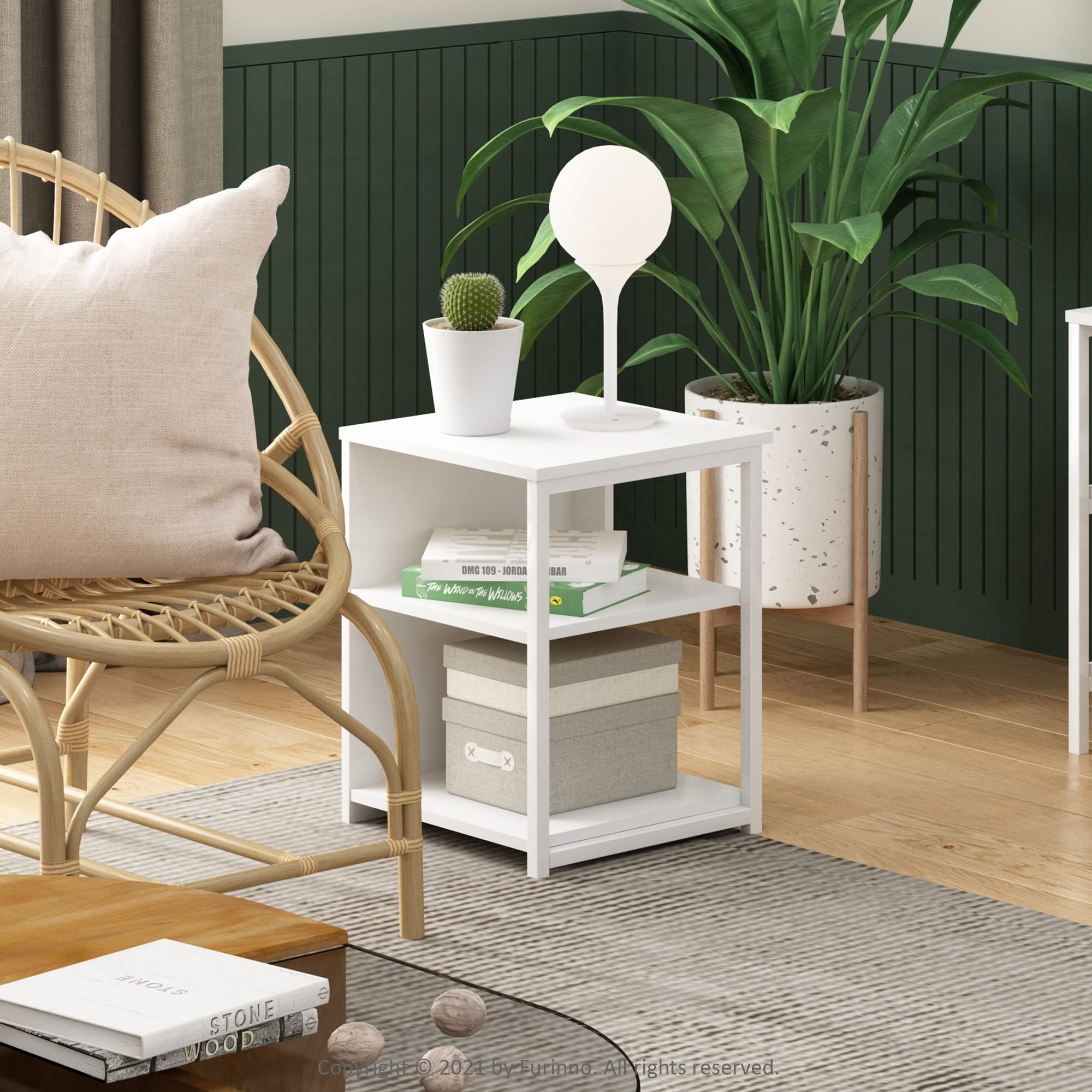 Furinno CAMNUS Modern Living End Table, White/White