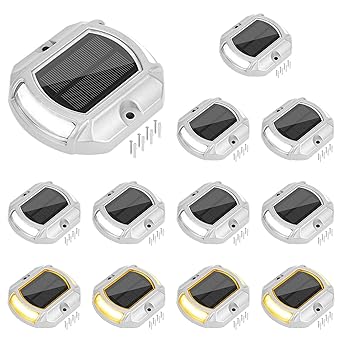 VOLISUN Solar Driveway Lights Dock Deck Lights 12 Pack,2 Colors in 1,Solar Powered Waterproof Outdoor Warning Step Lights for Driveway Sidewalk Pathway (2 Colors Lighting,White/Warm White)