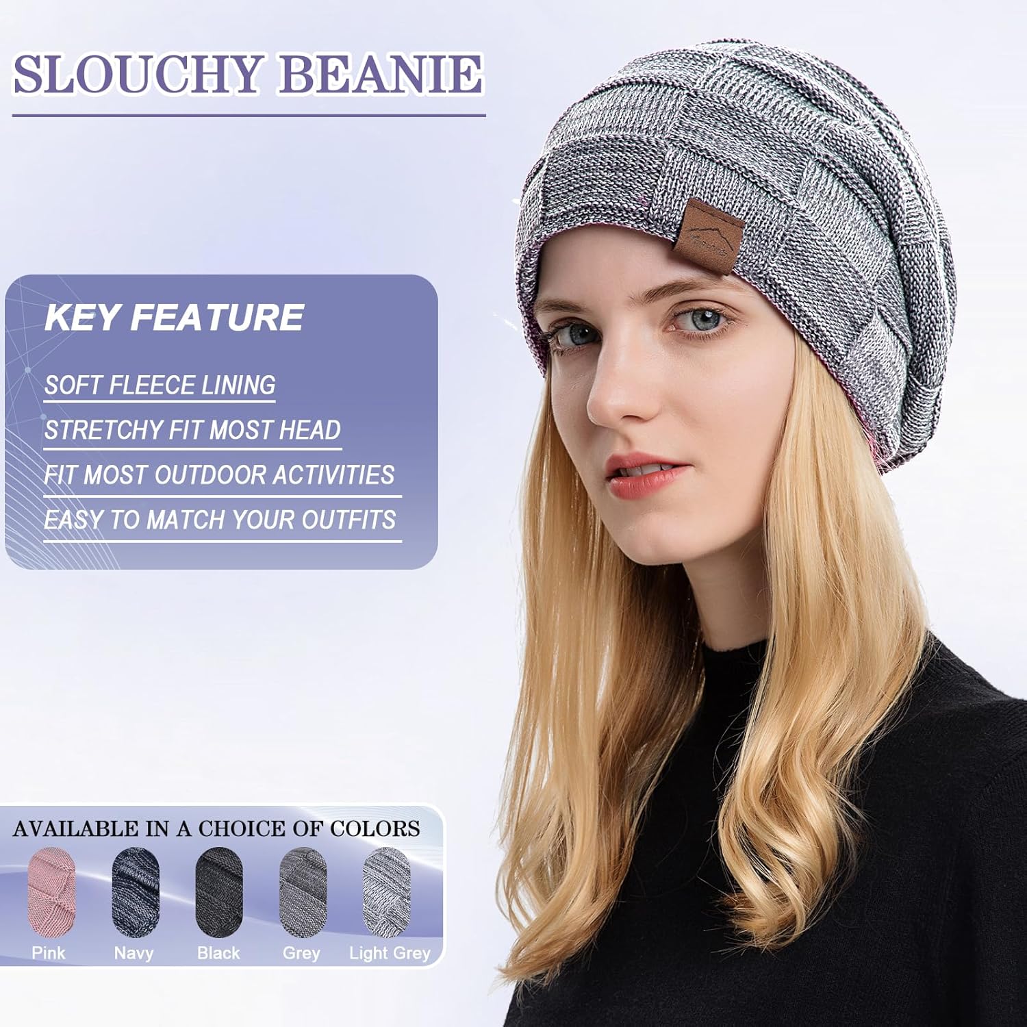 meioro Slouchy Beanie Hat for Men Women Warm Winter Hats Soft Fleece Lined Beanies Knit Thick Unisex Skull Cap - Image 2