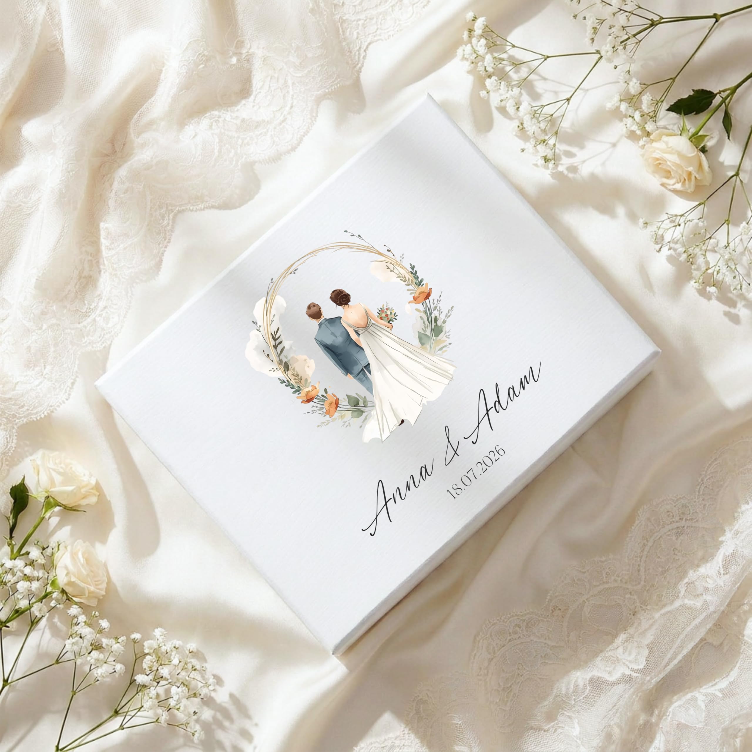 Creative Deco Weiße Hochzeitsgeschenke Personalisiert für Brautpaar - Paar | Bunt | Geschenk zur Hochzeit | Erinnerungsbox Hochzeit | Holzkiste mit Deckel | Personalisiertes Hochzeitsgeschenk Farbdruck