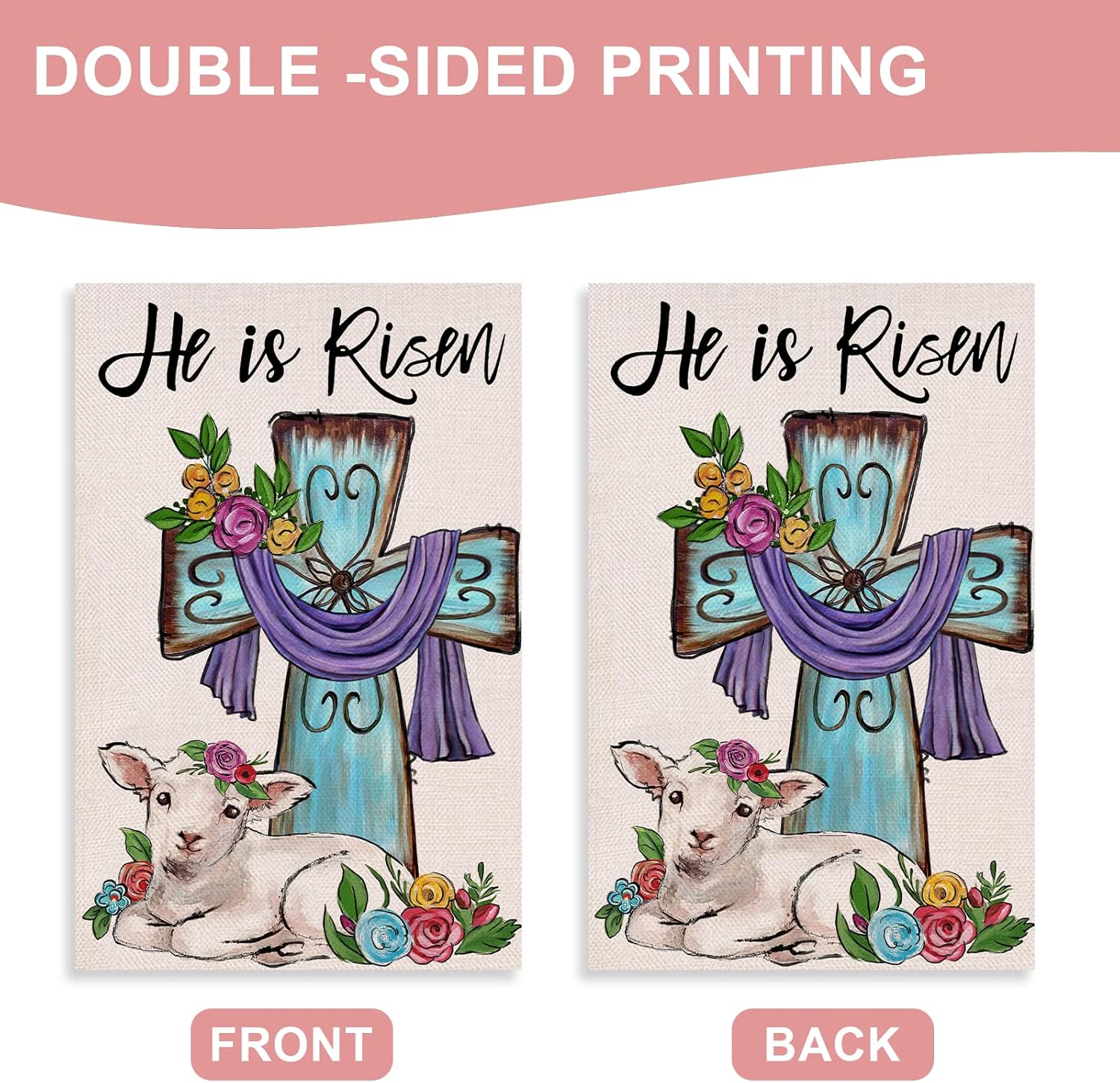 Christian Easter He is Risen Home Decorative Garden Flag, Religious Cross Lamb Yard Outside Decorations, Spring Burlap Outdoor Small Decor Double Sided 12 x 18 - Image 7