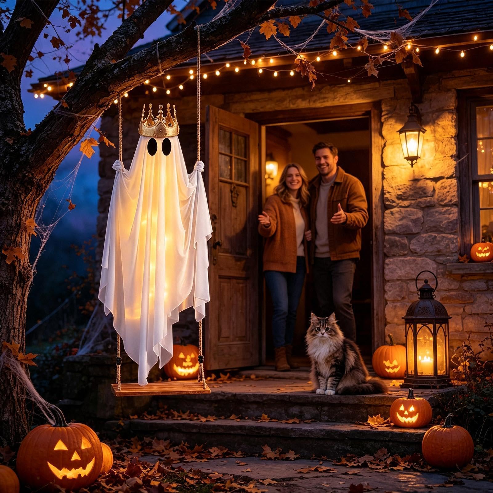 Fantasma Columpiante para Porche Decoración de Halloween aterradora con luz