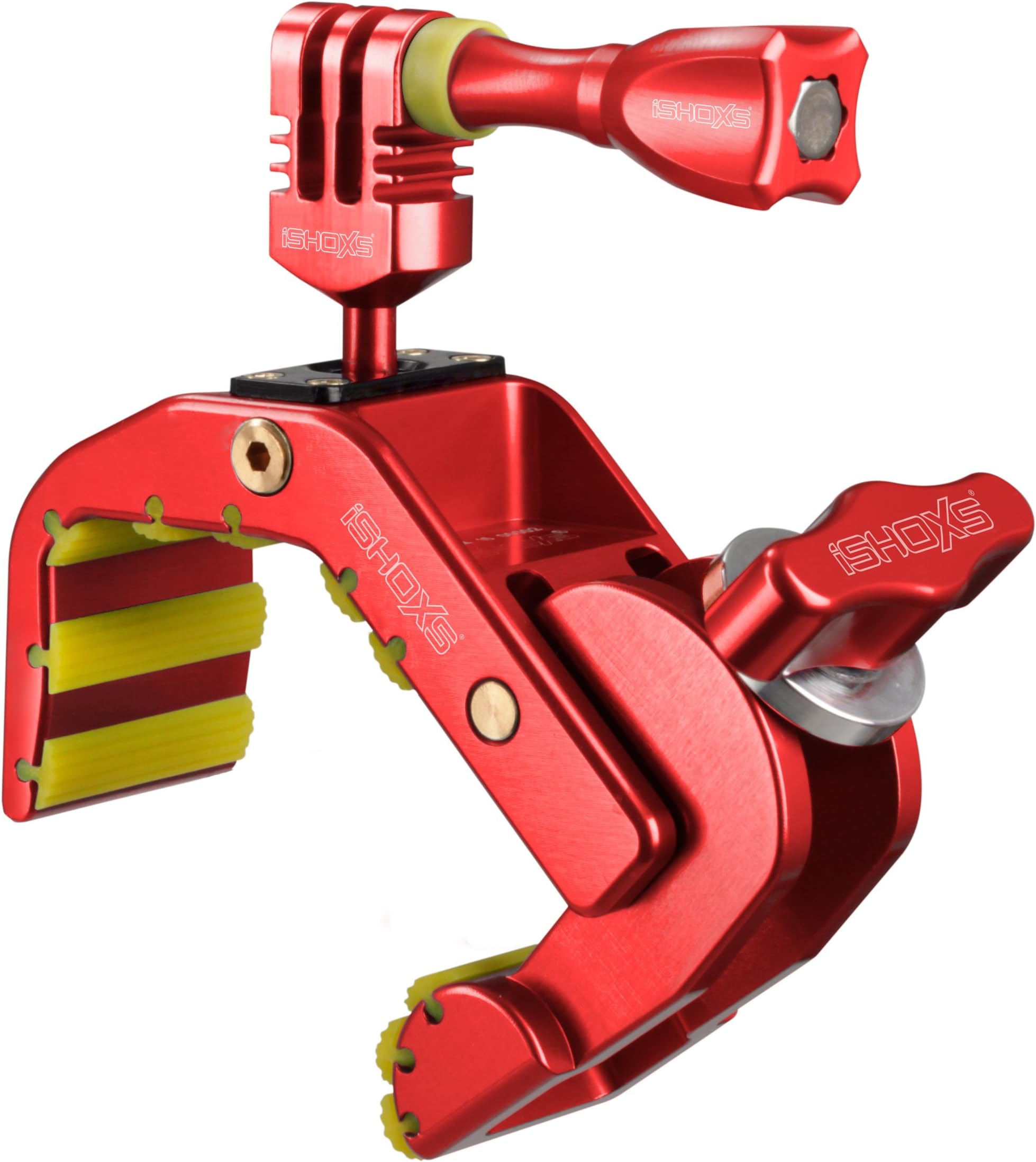 iSHOXS Shark universal action cam Mount, with largd clamping range of 28-65mm, suitable for GoPro, Rollei and compatible action-cameras - red