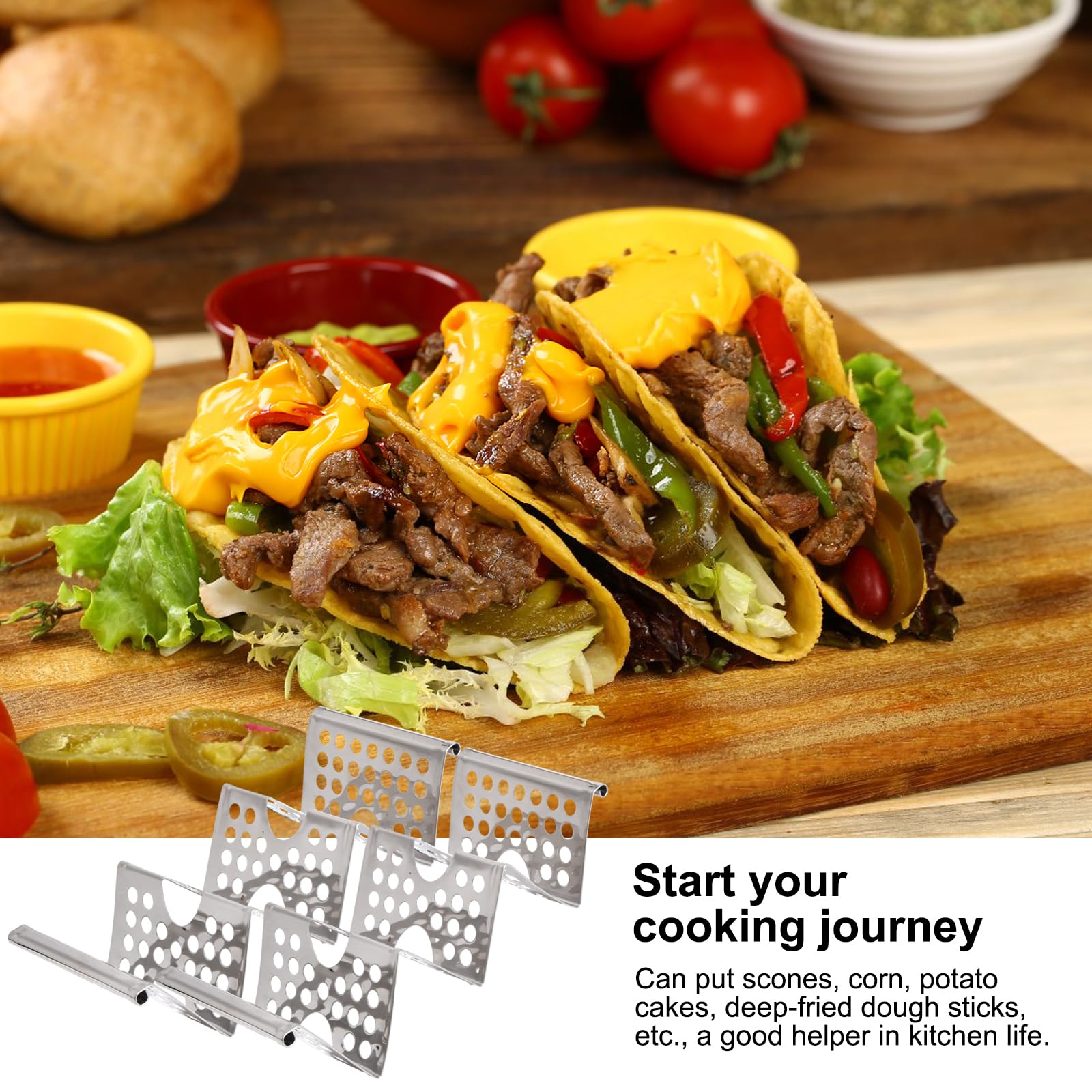 Soporte para Tacos Mexicanos, 4 Soporte para Tortillas de Acero Inoxidable con Asas, Soporte Tacos Bandeja para Tacos Mexicanos Bandeja para Tacos sin BPA para Lavavajillas y Parrilla