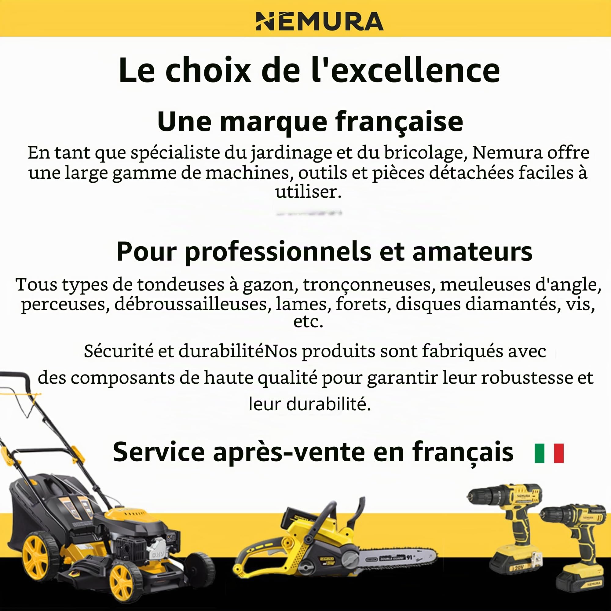 Nemura Coupe Bordure sans Fil 20V - Tête Inclinable en 4 Positions - Poignée Soft Grip -23cm de Diamètre de Coupe - 8000 Tours par Minute - Batterie 2Ah - Marque Française