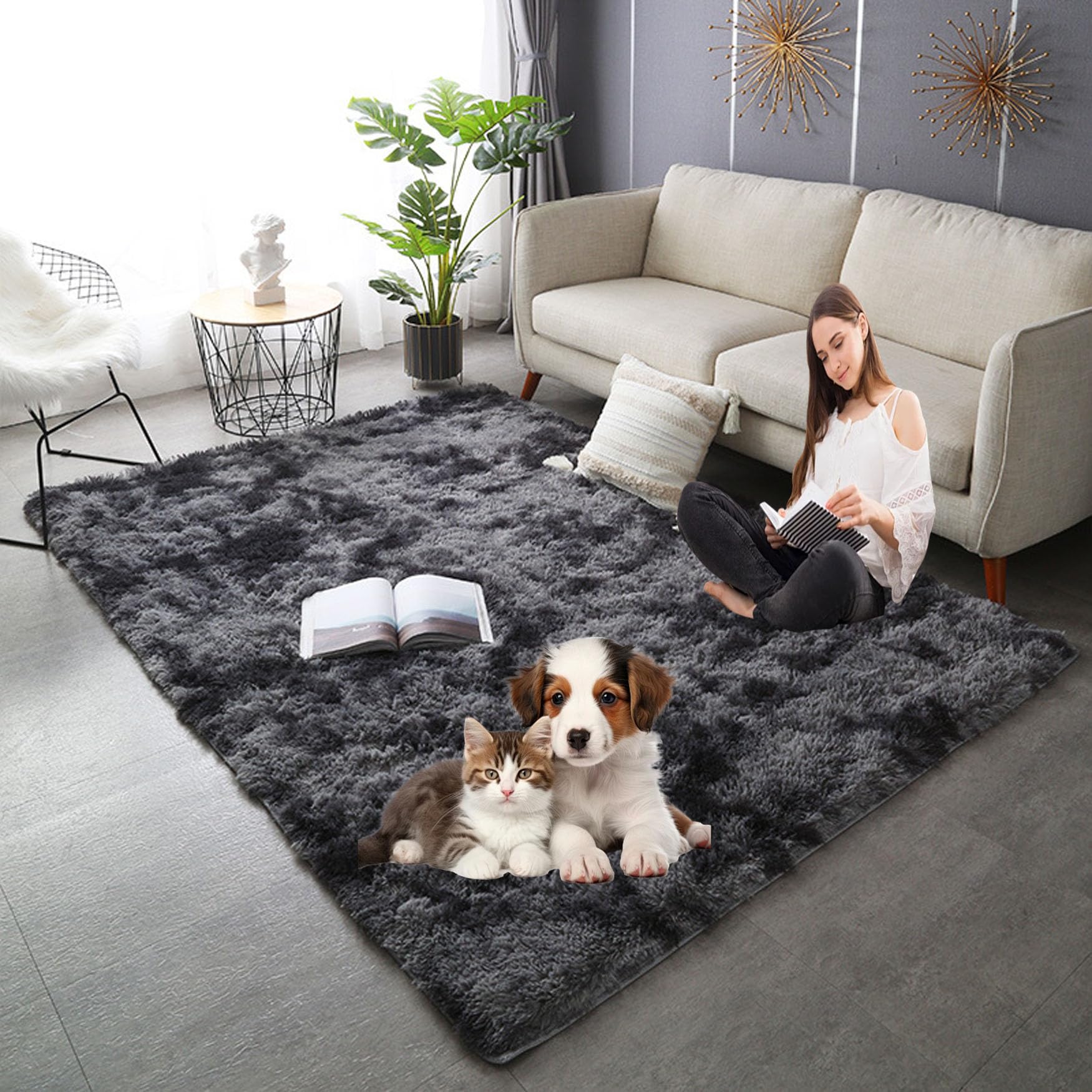 Tapis de salon moderne gris foncé idéal pour cuisine et salle à manger