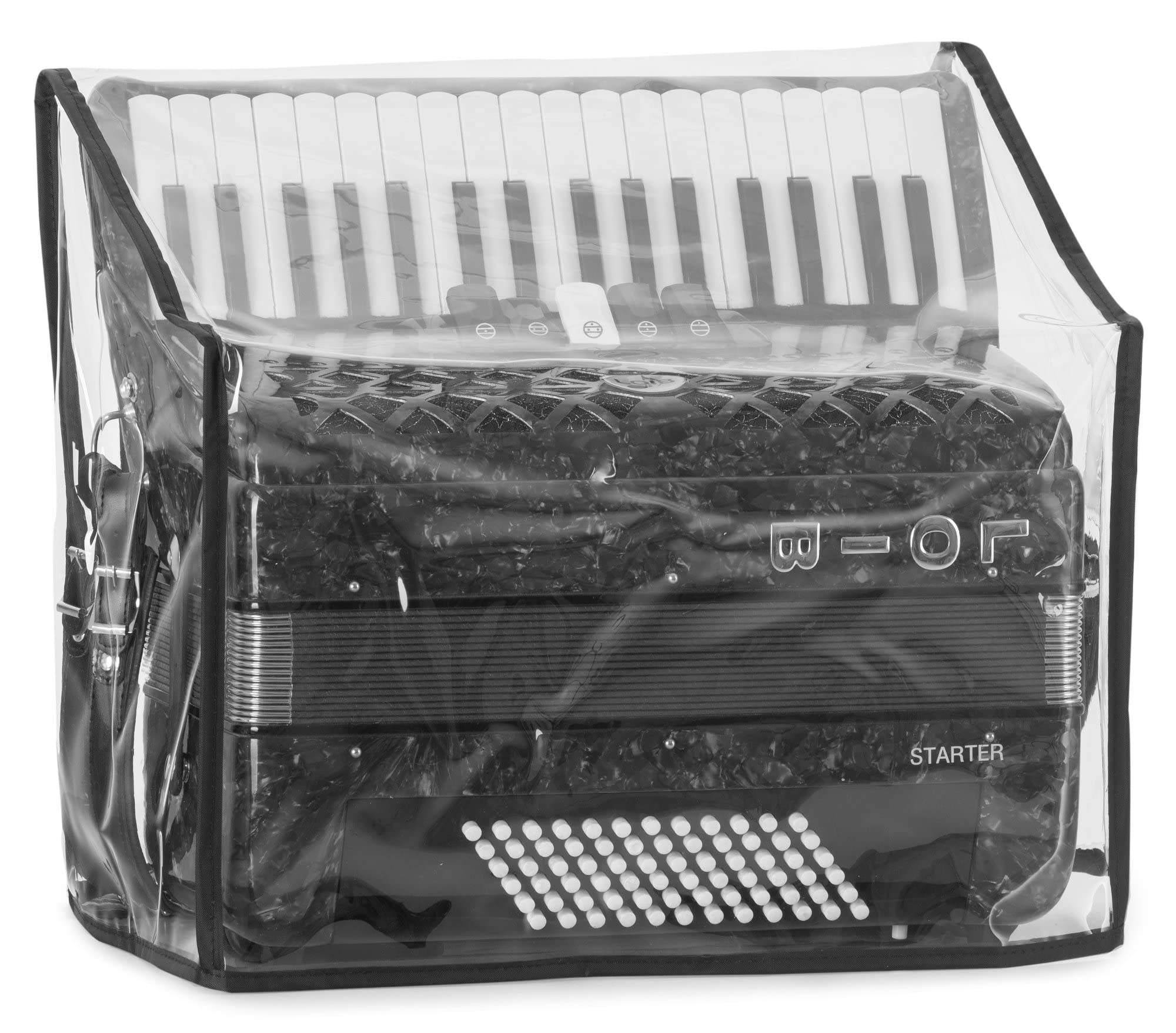 Alpenklang Copertura Fisarmonica a 72 Bassi - Custodia Protettiva per Fisarmonica - Adatta a Fisarmoniche con 72 Bassi - Dimensioni (LxPxA): ca. 43 x 25 x 40 cm - in PVC - Trasparente