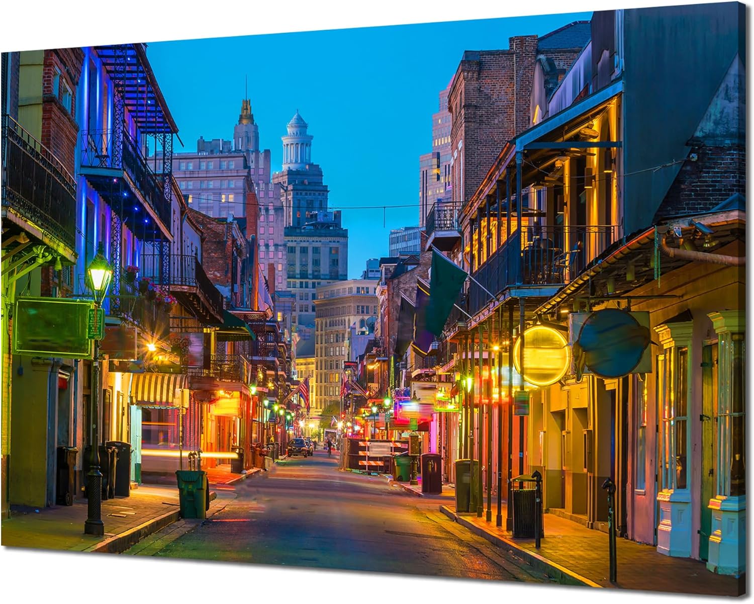 Cawpom New Orleans City Wall Art Bourbon Street Wall Decor French Quarter Canvas Print Louisiana New Orleans Pictures Poster Painting Frame Home Living Room Decoration(36x24 inches)