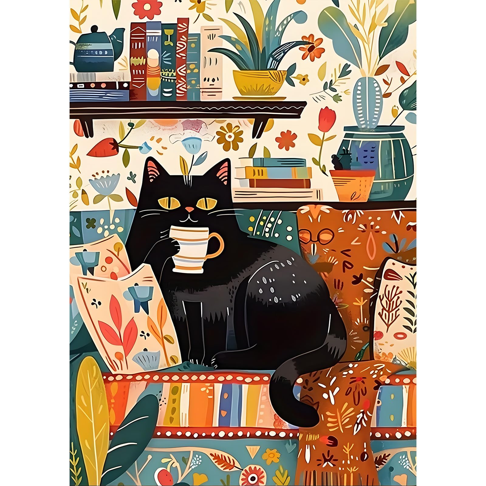 EOBROMD 5D Black Cat Diamond Painting Kits for Adults, Full Round Drill Funny Diamond Art Kits, Animal Crystal Art Kits for Home Wall Decor Gifts 30x40cm — image 1