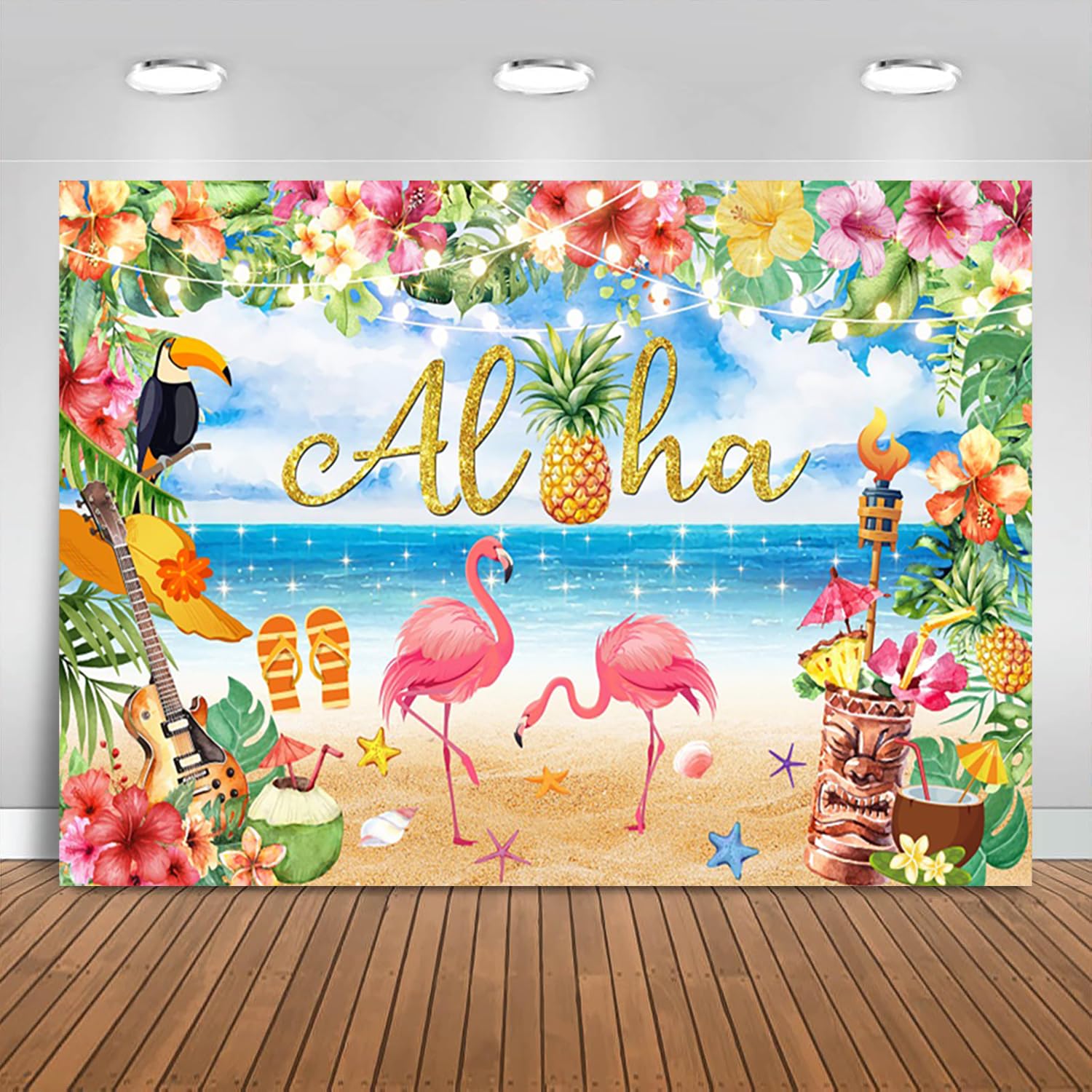 3.6x3m Telón de Fondo Playa Verano Tropical Hojas de Palma Flores Flamingo Fotografía Fondo Boda Baby Shower Cumpleaños Hawaiano Aloha Luau Fiesta Decoraciones Banner Photo Booth Props