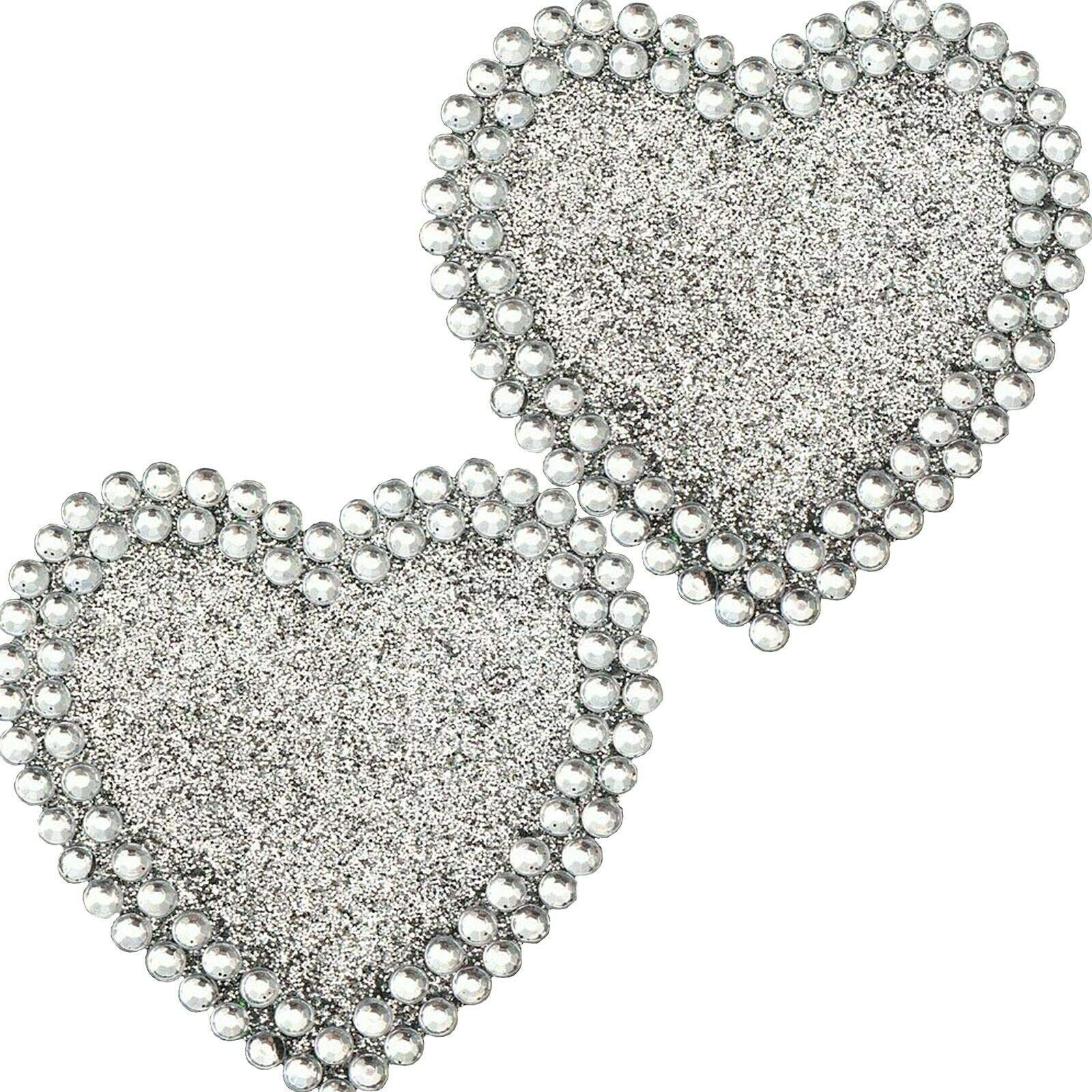 Pebble Eleven Silver 2X Diamante 5Cm Heart Sticker Love Craft Card Making Scrapbook Glitter