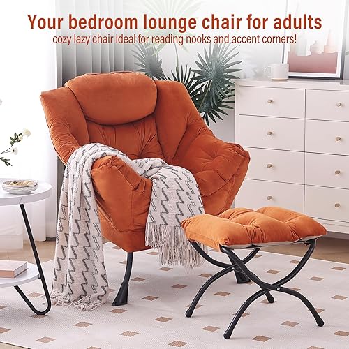 Miniatura 6 de Furlide Silla Lazy con otomana, silla moderna con reposapiés plegable, silla de acento de salón, cómoda silla de lectura, sillones de gran tamaño