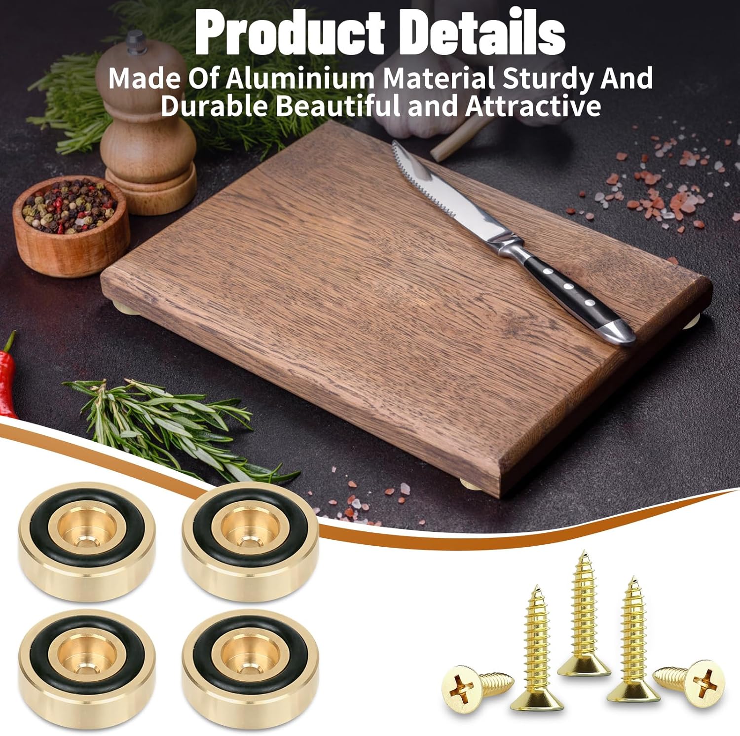 8PCS Brass Cutting Board Feet Non Slip 0.79 x 0. 32 Inch,Board Display Tray Riser Feet with Screws,Suitable for Serving Tray Wood Board,Chair,Speakers,Jewelry Box