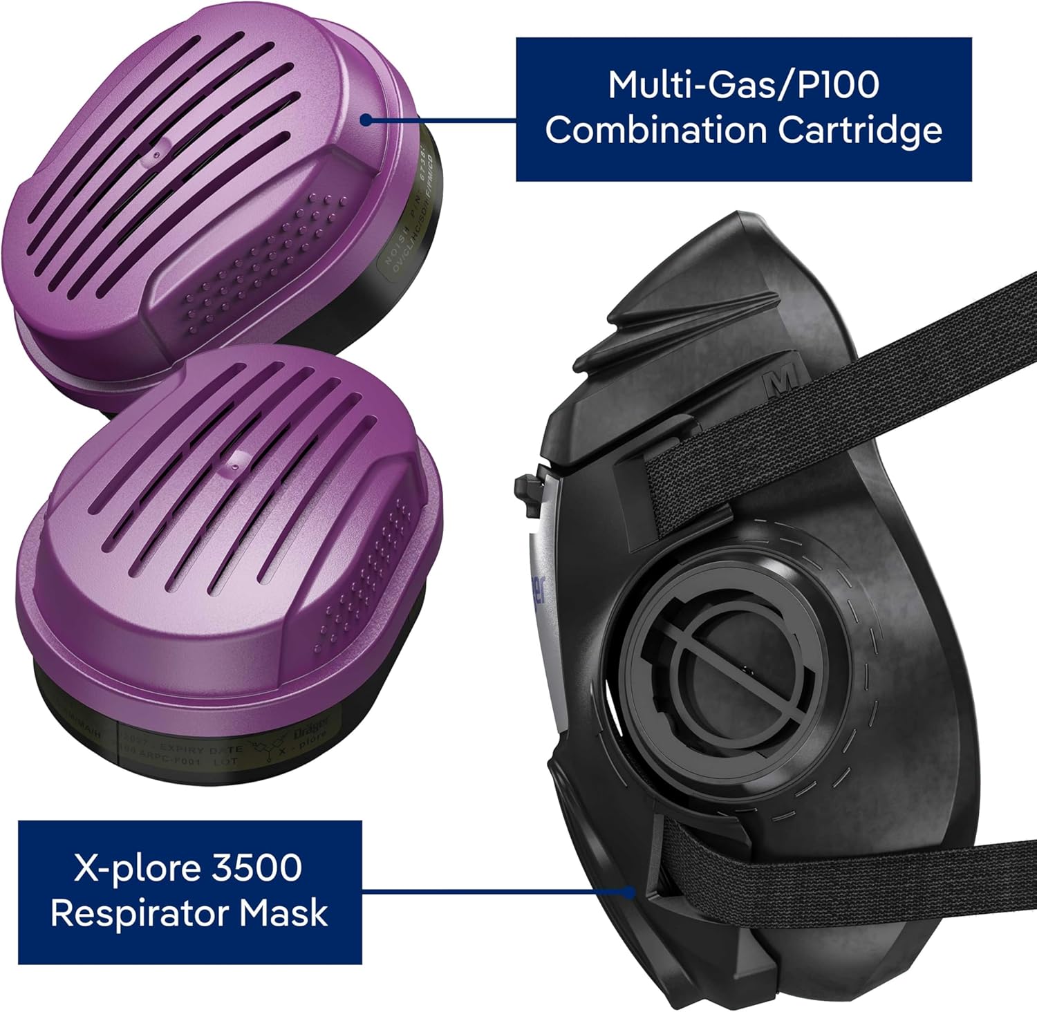 Dräger X-plore 3500 Respirator Mask Multi-Gas/P100 Combination Cartridge (OV/AG/HF/FM/CD/AM/MA/HS/P100) NIOSH-certified Half-Mask for Painting, Chemicals, Construction - Image 4
