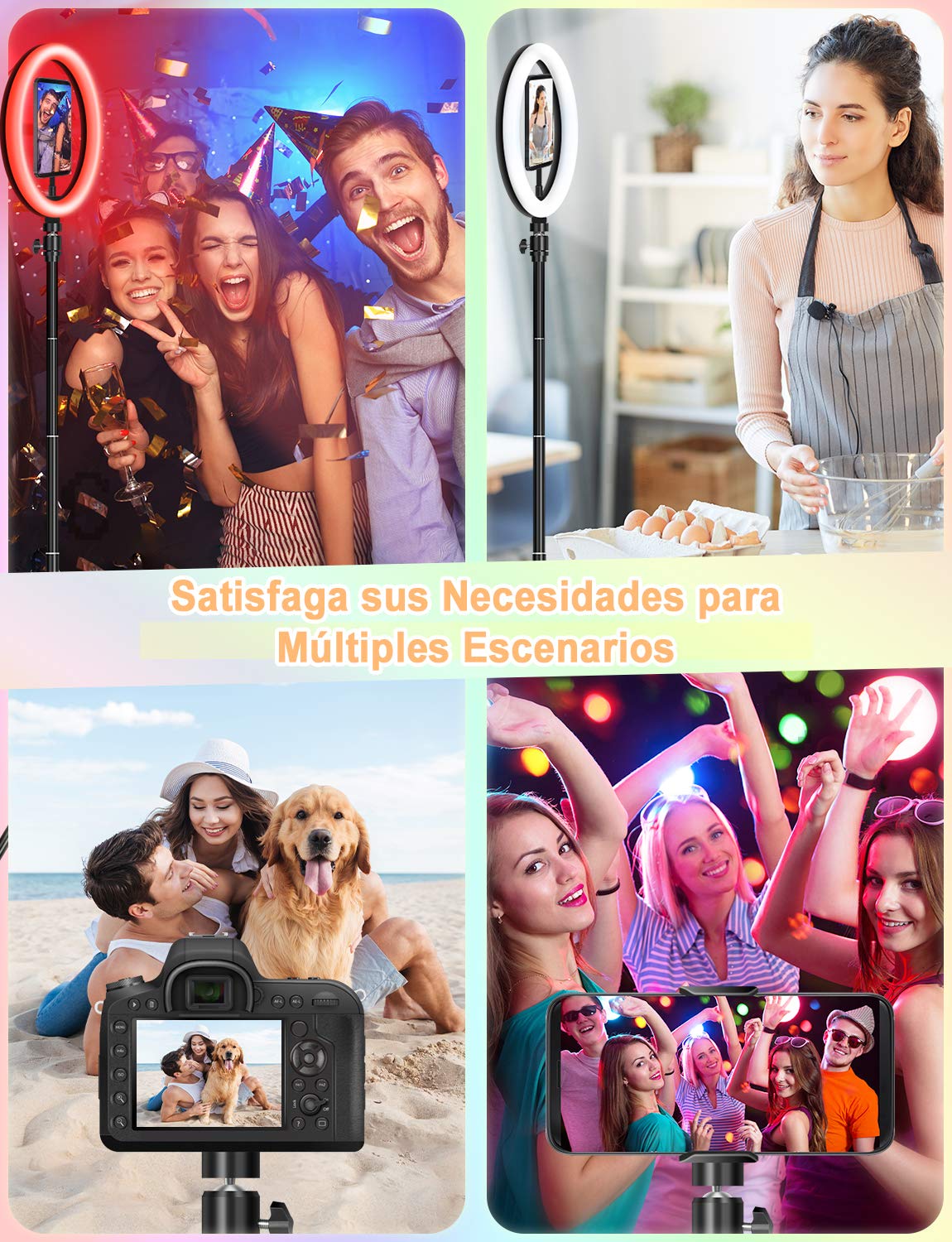 YISSVIC Aro de Luz 10" Anillo de Luz con Trípode Control Remoto 168 LED 3 Modos de Luz y 26 RGB Modos, para Móvil TIK Tok Maquillaje Youtube Vlog Selfie Fotografía ect.