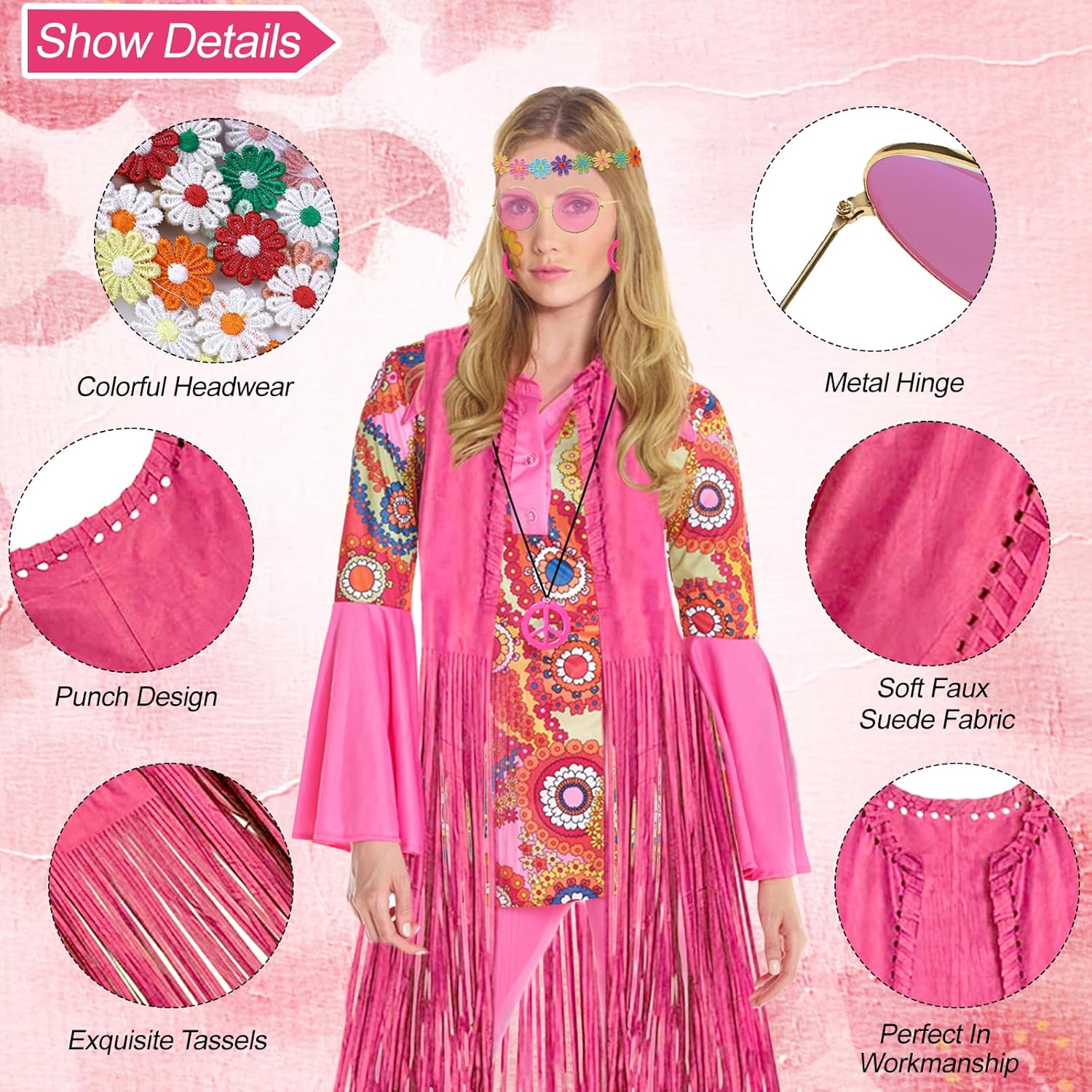 60s 70s Outfits for Women Disco Hippie Costume Clothes Woman Cowgirl 70s Costume Tops Women Fringe Hippie Vest Brown - Image 3