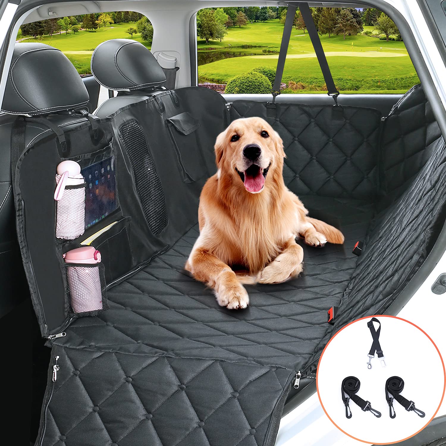 Car Dog Cover Back Seat - Car Hammock for Dogs Waterproof - Dog Car Seat Cover for Backseat with Mesh Window Multiple Pockets for Car/SUV Nonslip Rubber Back Washable Material