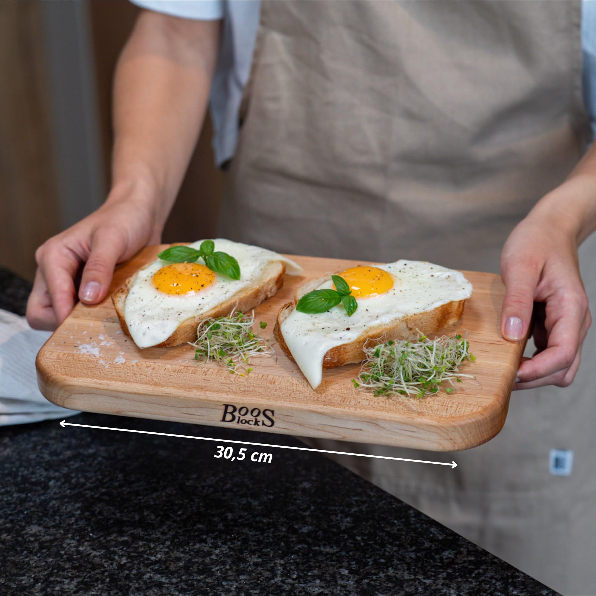 Boos Block Chop-N-Serve - 30,5 x 20 x 2,5 CM - Allzweckbretter - Hackklotz - Ahorn Schneidebrett - Servierbrett - Antibakterielles Frühstücksbrettchen - Vesperbrett Holz, Braun-