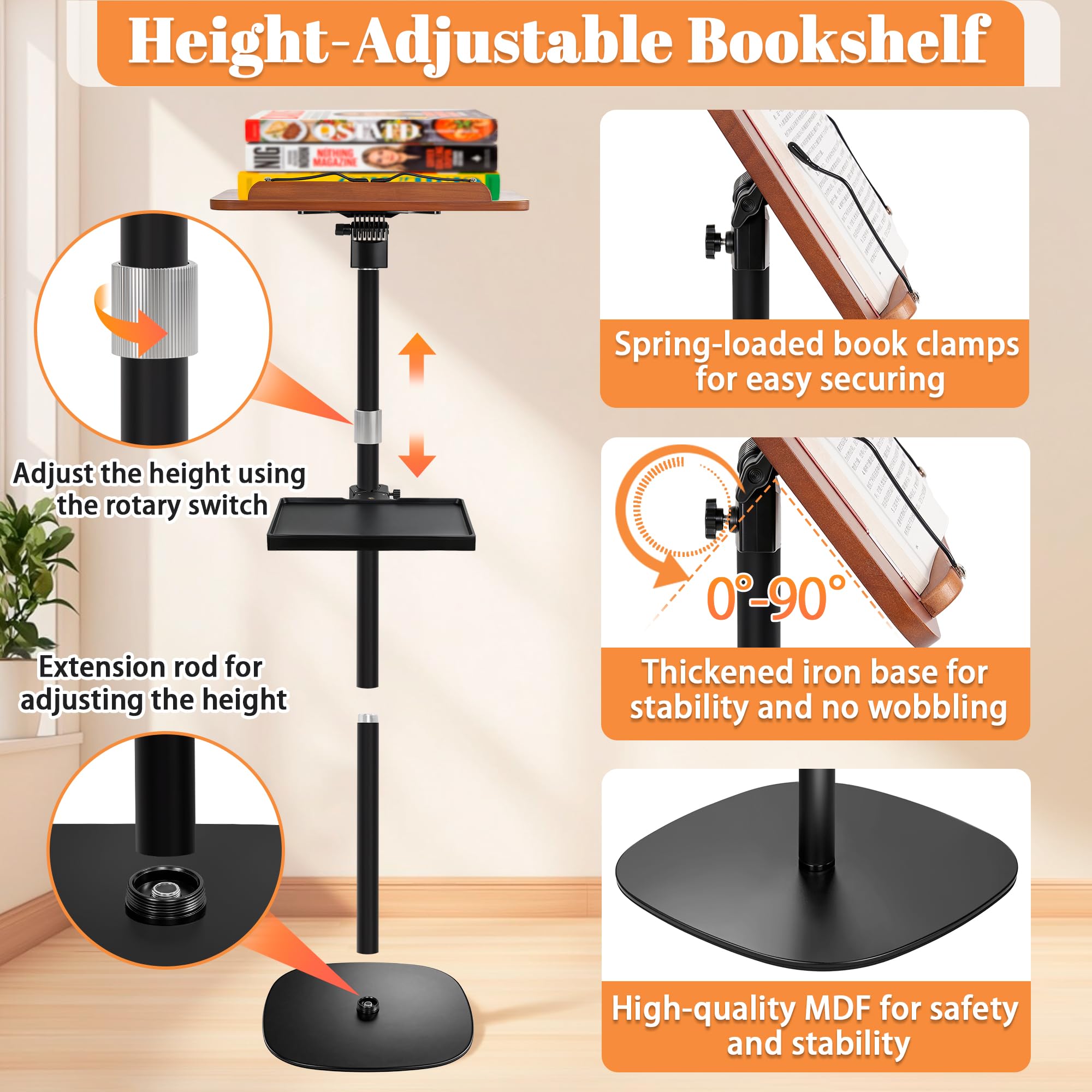 Leggio regolabile 2 in 1, altezza regolabile da 45 a 170 cm (nero)