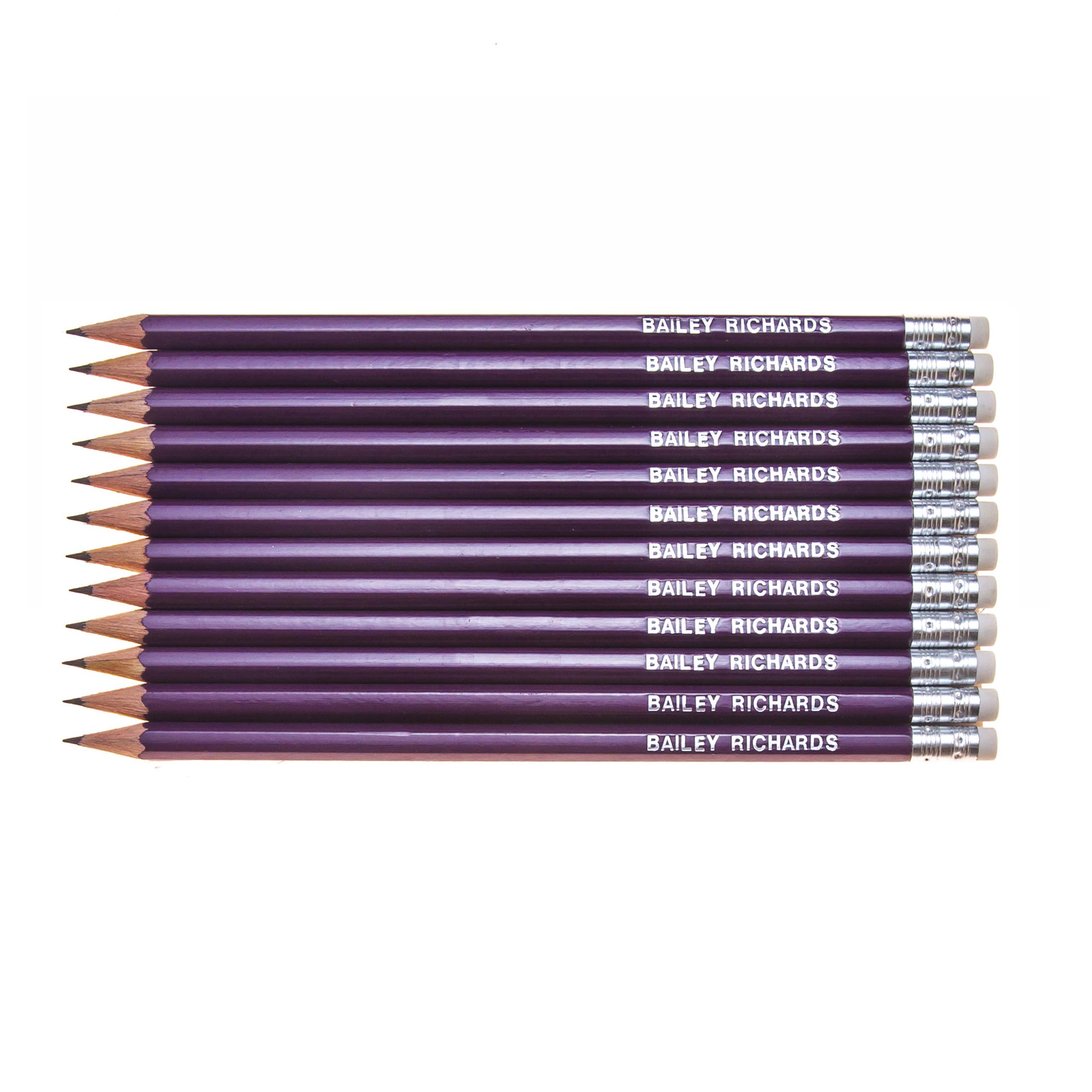 Premium Quality Pencils printed with name of message Pack of 12 - Back-to-School or Birthday Gift (Plum)