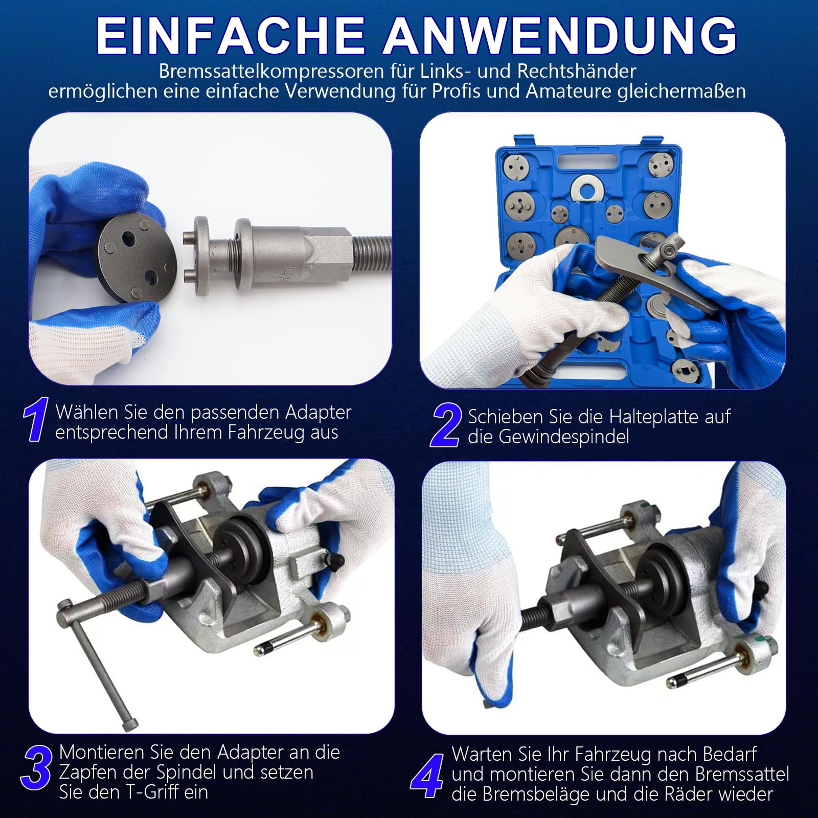 23-TLG. Bremskolbenrücksteller Auto Universal, Bremsen Rückstellwerkzeug, KFZ Bremssattelrückstellwerkzeug mit Links- & Rechtsgewinde (Blau)