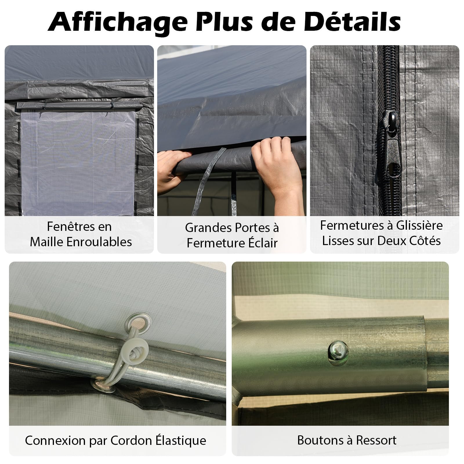 GYMAX 595 x 300cm Tente de Garage, Abri de Voiture Extérieur avec 8 Parois Latérales Amovibles, 4 Fenêtres en Maille Déroulables, Couverture PE, Toit pour Voiture, Camion, Bateau