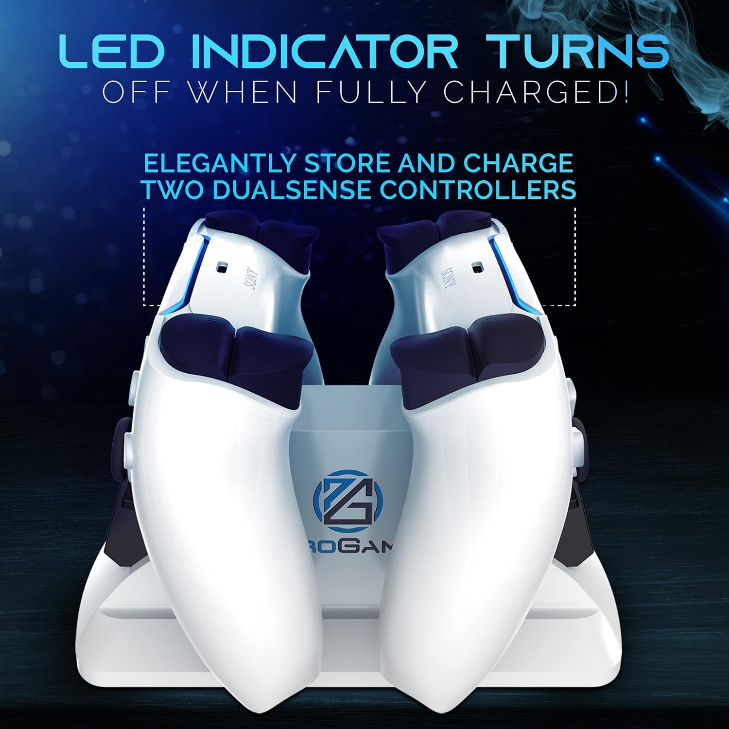 ProGAMR PS5 Controller Charging Station - PS5 Charging Station Dock for Charging PlayStation 5 Dualsense Wireless Controllers, Fast Charging AC Adapter PS5 Controller Charger, White - Image 4