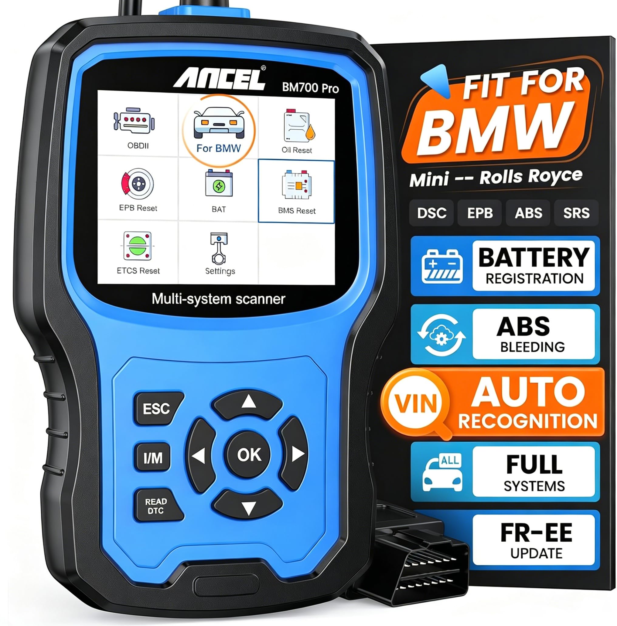 ANCEL BM700 PRO Fit for BMW Scanner - Battery Registration Tool, Code Reader for BMW/Mini…