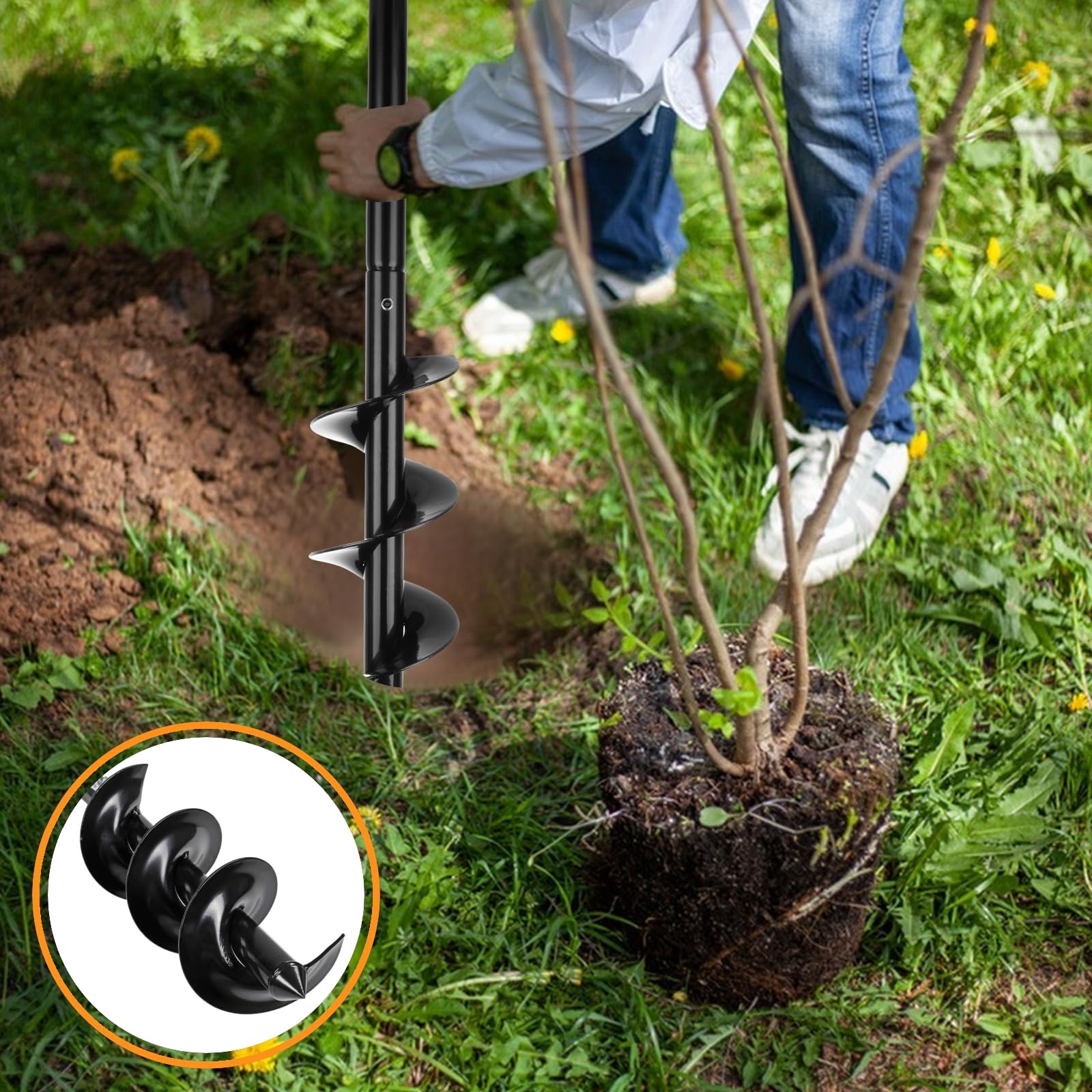 Trivella per pali di recinzione, scavatrice manuale per fori per pali, 10 x 60 cm, scavatrice con manico antiscivolo, coclea regolabile per giardinaggio, piantagione di bulbi, foro per ombrello,