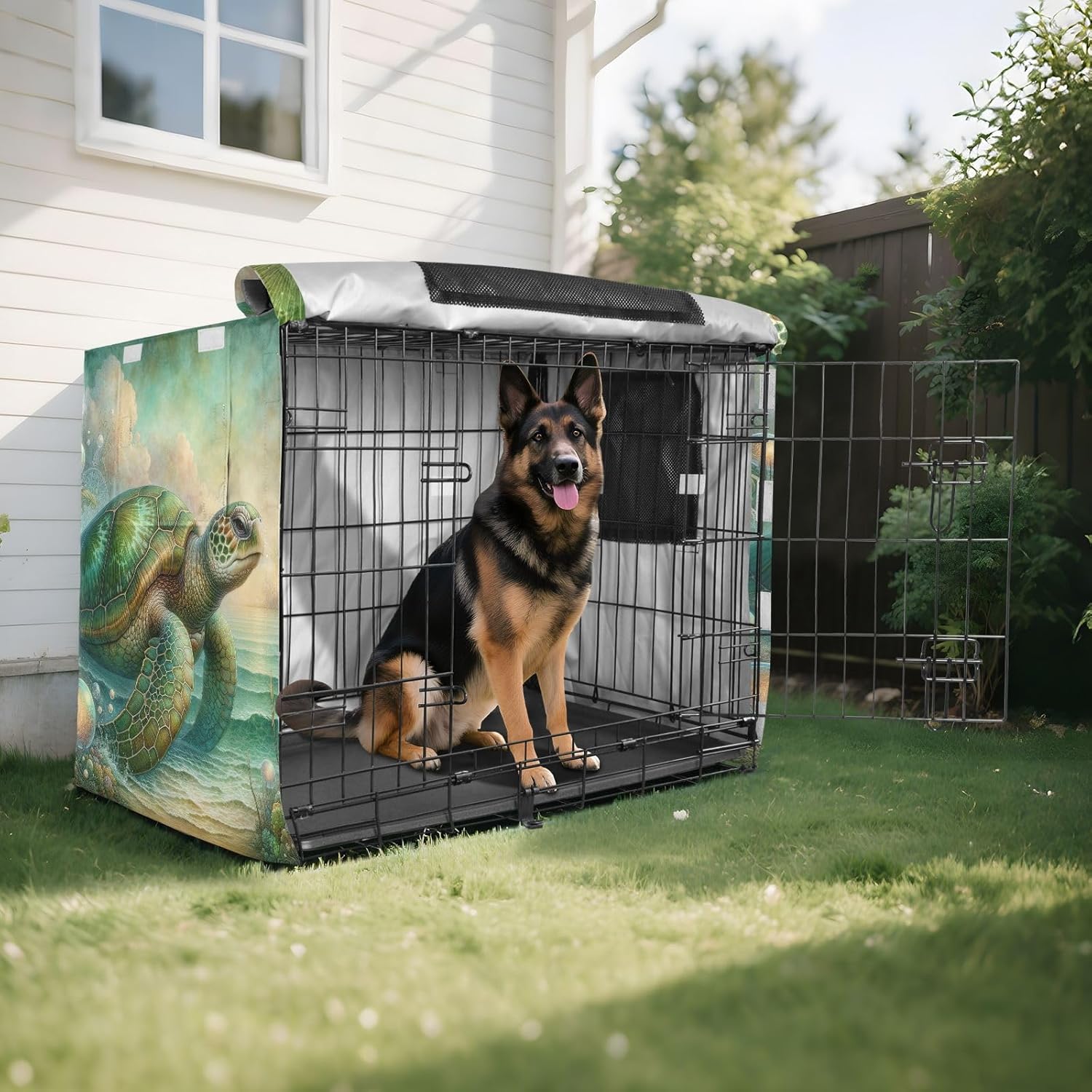 Fantasy Vintage Sea Turtle Pet Cage Cover with Openings, Water-Resistant Water-Resistant Dog Crate Cover, Large