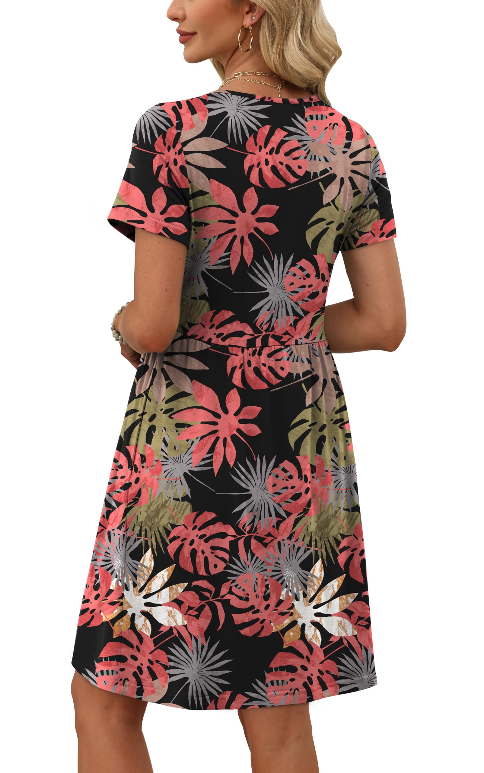 OFEEFAN Spring Dresses for Women 2026 Short Sleeve Crew Neck Casual Dresses Empire Waist Maternity Dress with Pockets - 4