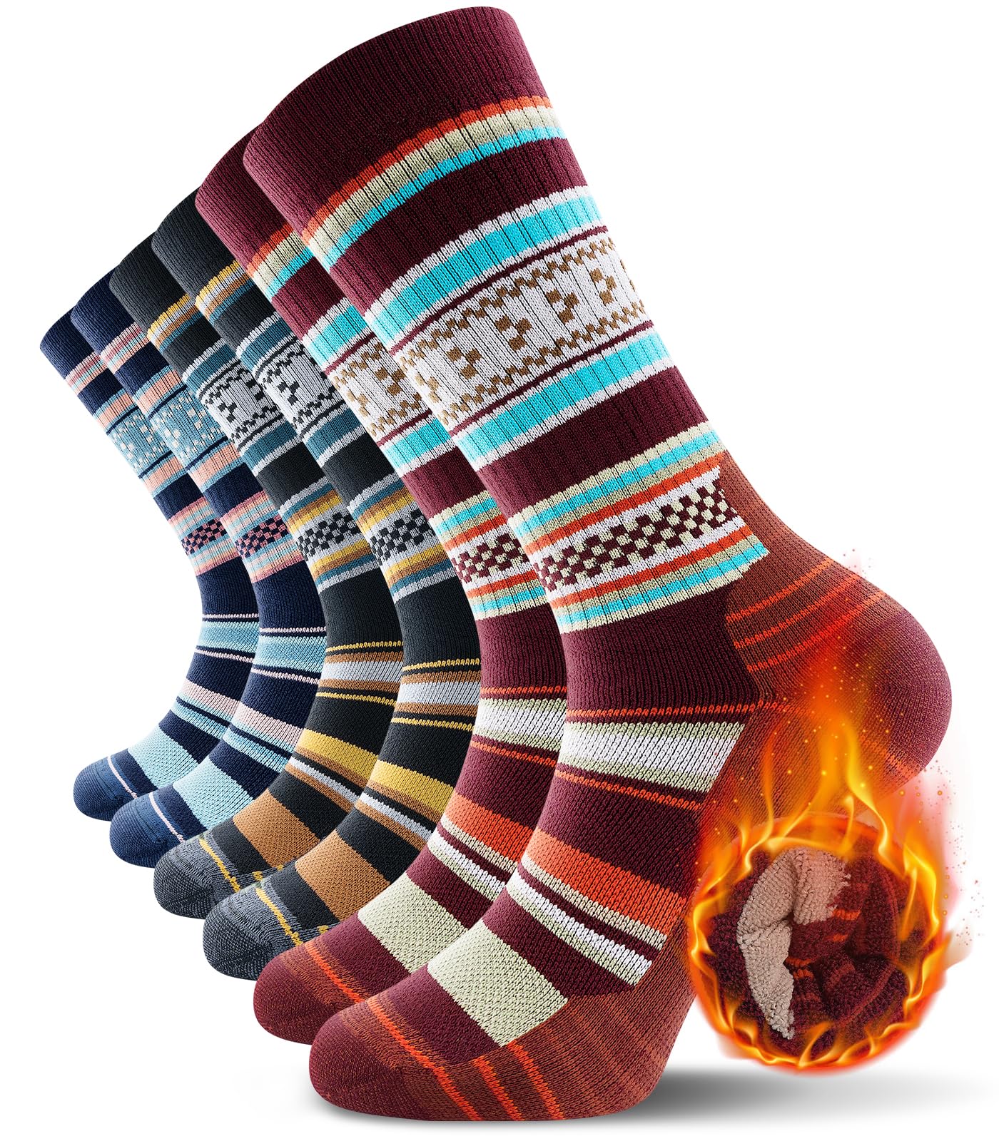 RUIXUE Merino Wool Hiking Socks for Men Women, OEKO-TEX & GRS Certified, Seamless Toe, Terry Cushioned -3 Pairs