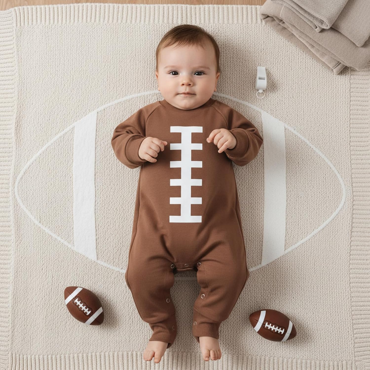 allshope Newborn Baby Boy Girl Fall Outfit Romper Sweatshirt Football Rugby Print Jumpsuit Bodysuit Infant Clothes - Image 6