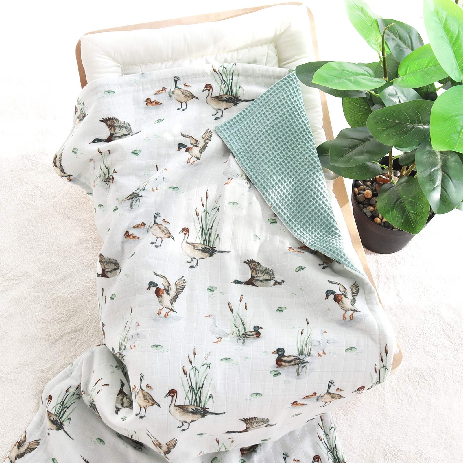 LifeTree Mantas de bebé de gofre, manta de muselina para niños y niñas, 2 capas para cochecito de cuna con parte delantera de muselina y respaldo de gofre para bebés recién nacidos