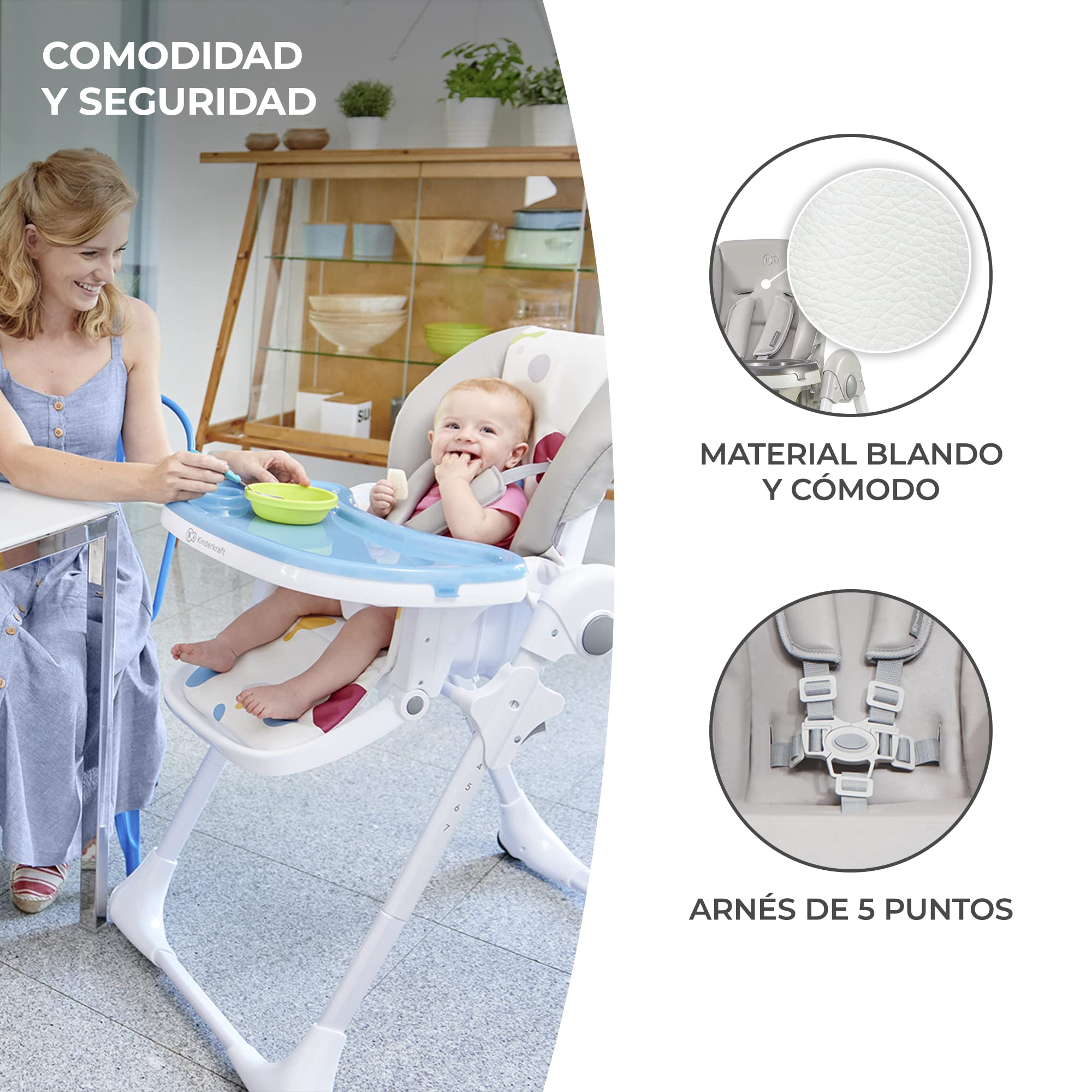 kk Kinderkraft Trona Bebé Ajustable Yummy, Bandeja, Hasta 3 Años, Gris