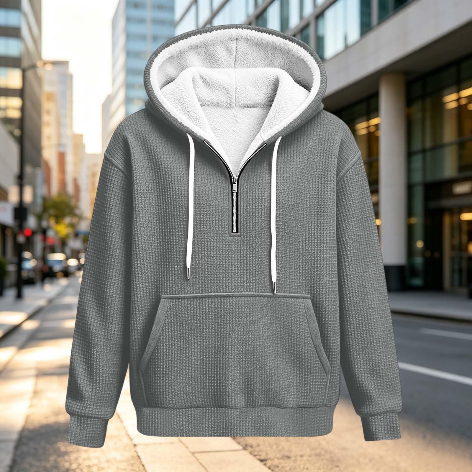 Sweat à Capuche Homme Détail Zippé Uni Manches Longues Sweat-Shirt Casual
