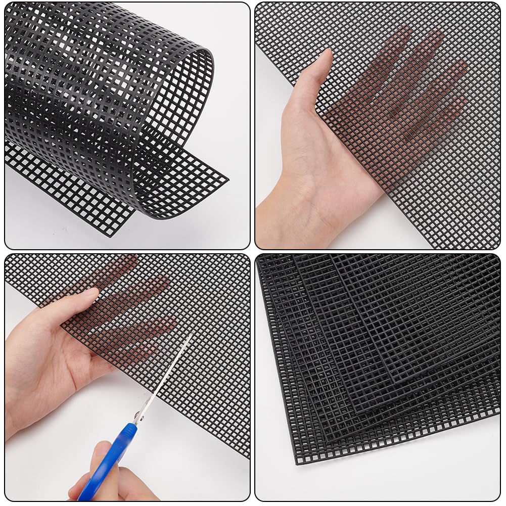 WADORN 8 pcs Fogli di Tela In Rete di Plastica, Fogli di Tela Rettangolari Vuoti per Mezzopunto per Ricamo Piastre A Rete per Maglieria All'Uncinetto Fai-Da-Te Progetto di Lavorazione Del Filato, Nero