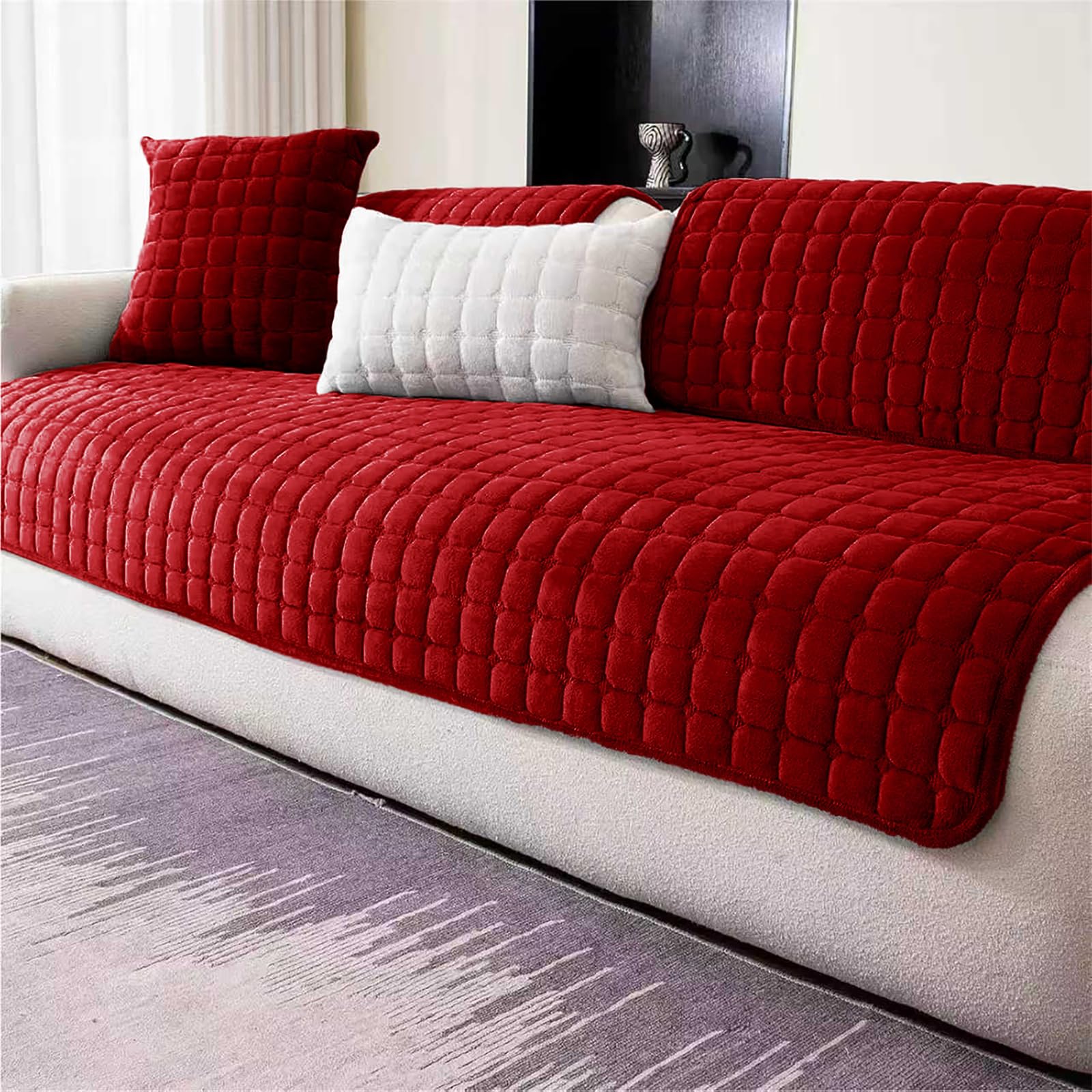 LINGKY Soft Flannel Sofa Covers Washable - Sofa Cushion Covers, Non-Slip Sofa Cover 1 2 3 Seater Couch Covers for Sectional Sofa, Sofa Slipcovers L Shape Furniture Protector (Red, 90x240cm) — image 1
