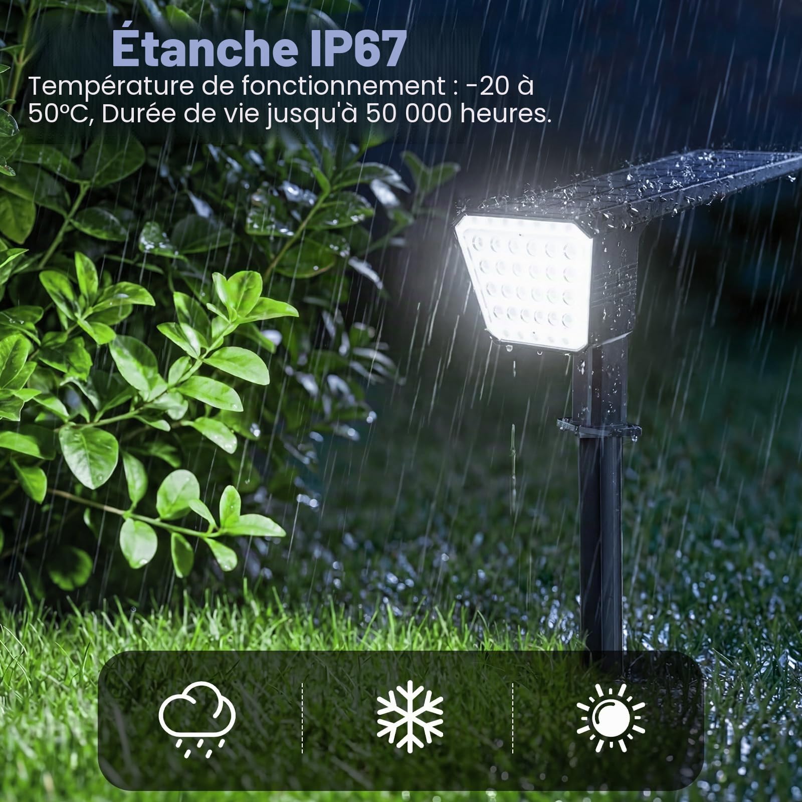 FIFlying Lot de 4 Spot Solaire Extérieur, 44 LED Lampe Solaire Exterieur, 3 Modes d'Éclairage avec Étanche IP67 Lumiere Solaire Exterieur pour Jardin, Cour, Allée, Chemin - Blanc Froid
