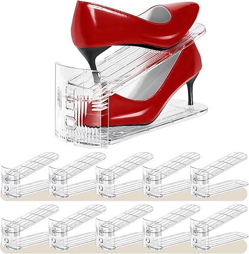 Organizador de ranuras para zapatos, paquete de 10 unidades, apiladores de zapatos, 3 niveles ajustables, ahorro de espacio del 50%, soportes de