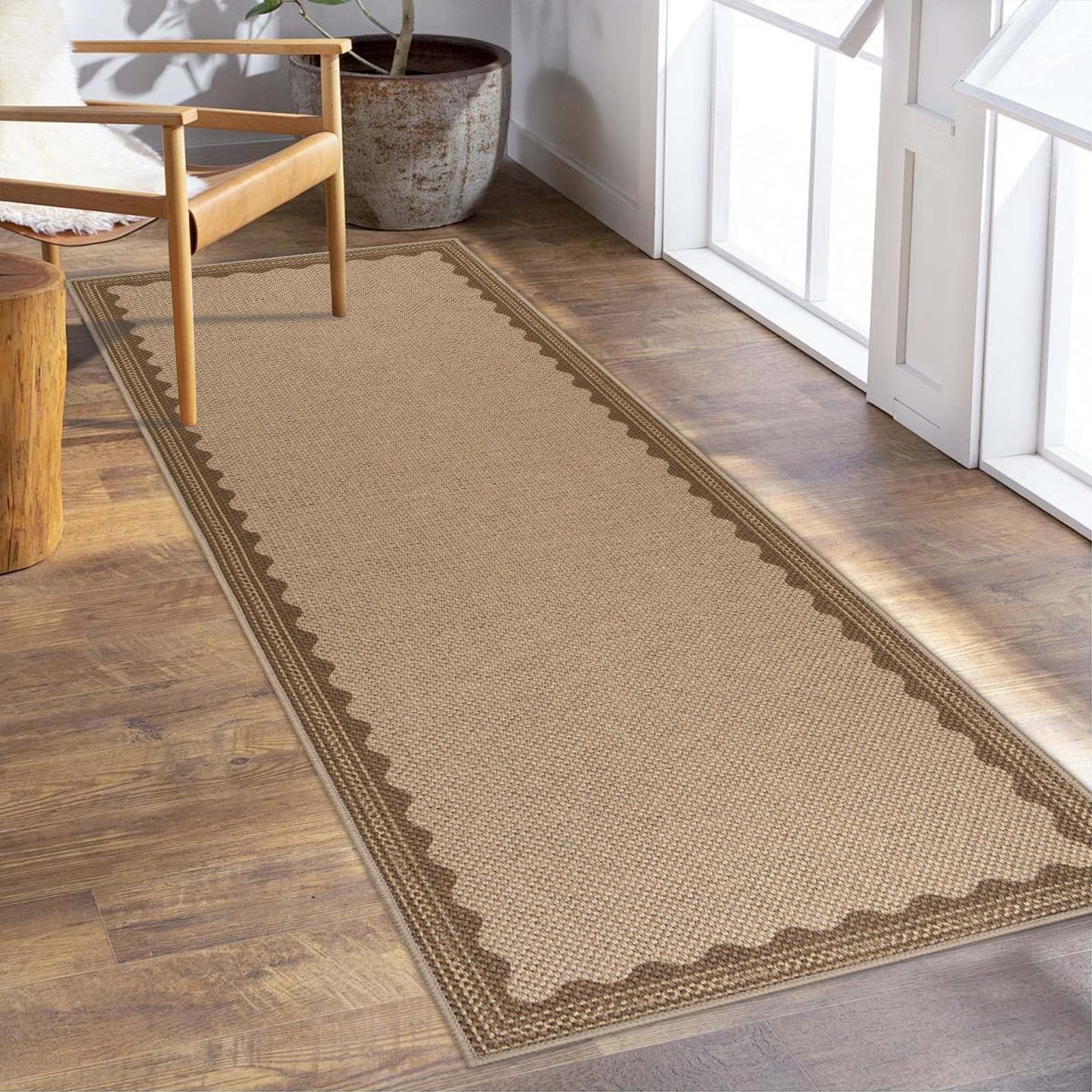 Famibay Hallway Runner Non Slip 50x150cm Kitchen Runner Rug Washable Brown Woven Absorbent Carpet Runners For Hallway Kitchen Bedroom Floor Corridor
