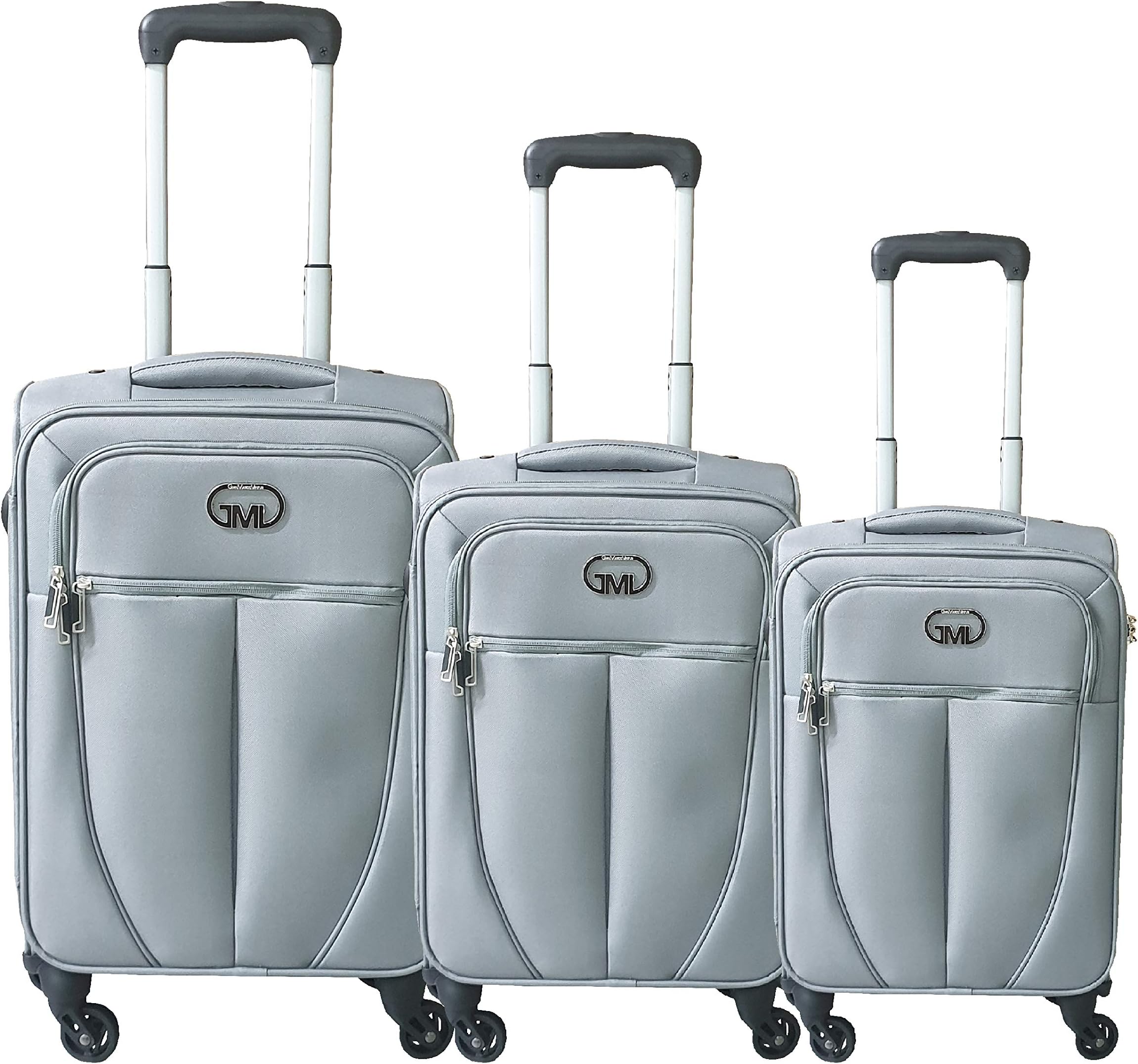 Set of suitcases Soft Luggage 4 wheel Spinner Lightweight Hand Luggage Cabin Travel Trolley (GREY)