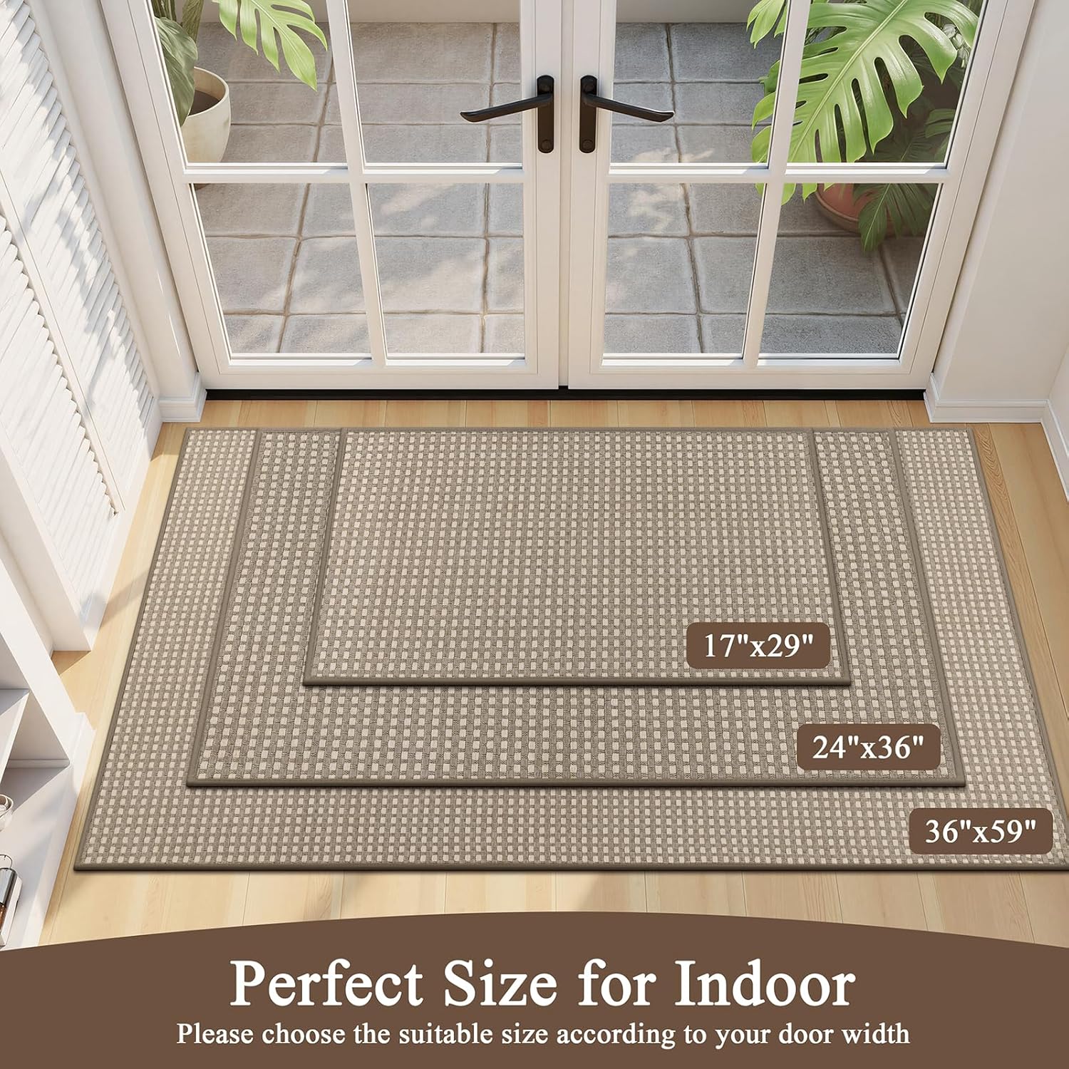U'Artlines Door Mat 24"x36",Non Slip Rubber Backing Floor Mats, Absorbent Dirt Resistant Low-Profile Doormats, Front Door Mat for Indoor Outdoor Entry, Patio, Porch Brown
