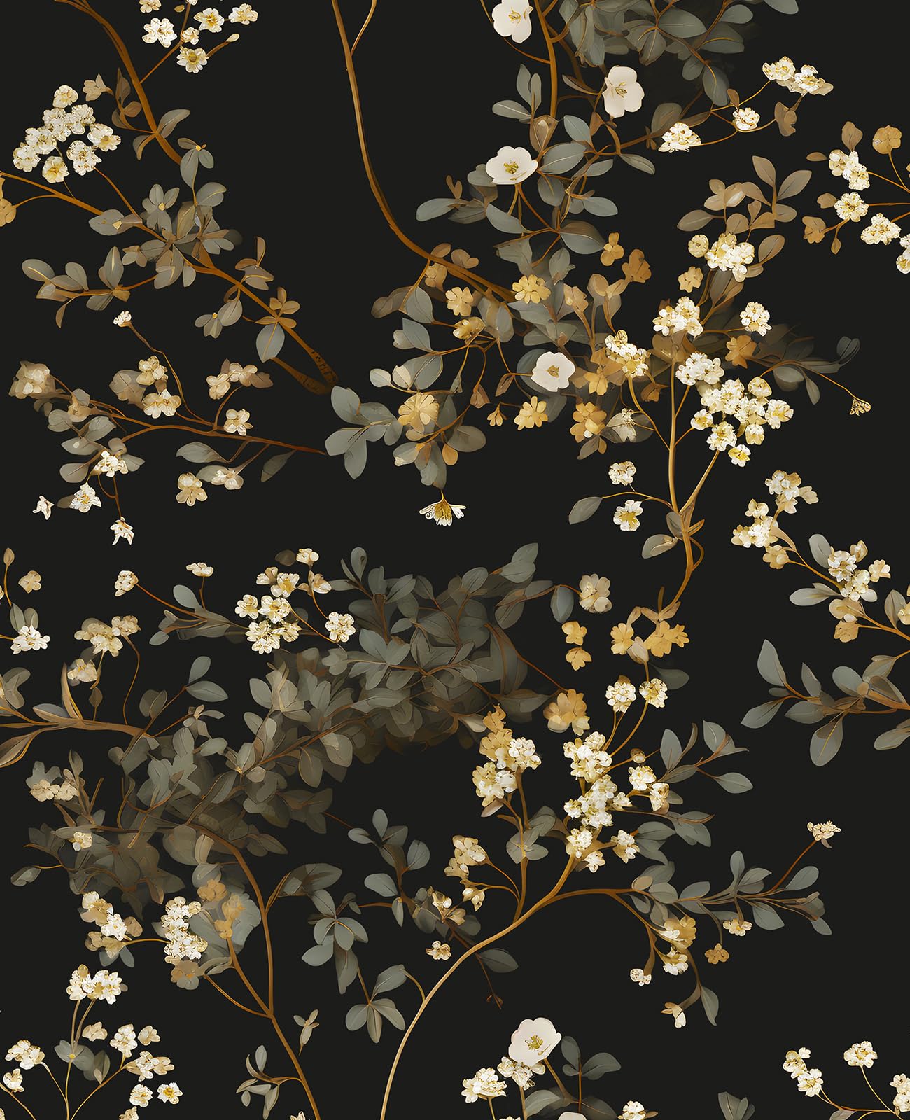 Fvlow Moody Black Dark Leaves Floral Peel and Stick Wallpaper