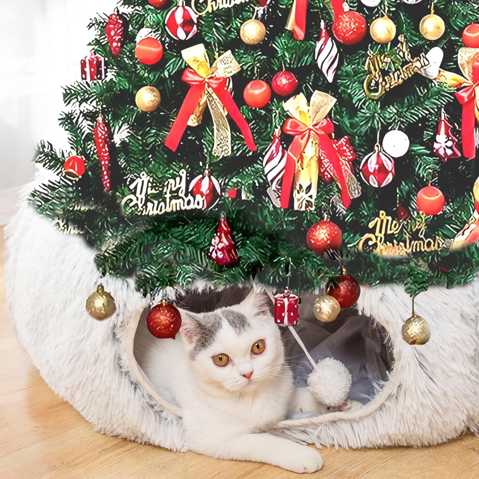 Katzentunnel, Tunnel für Katzen Rund mit Schlafplatz & Bed,Multifunktionales Faltbar Katzen Tunnel Katzenhöhle mit Spielball Interaktives Spielzeug für Indoor Kitten (Grau)