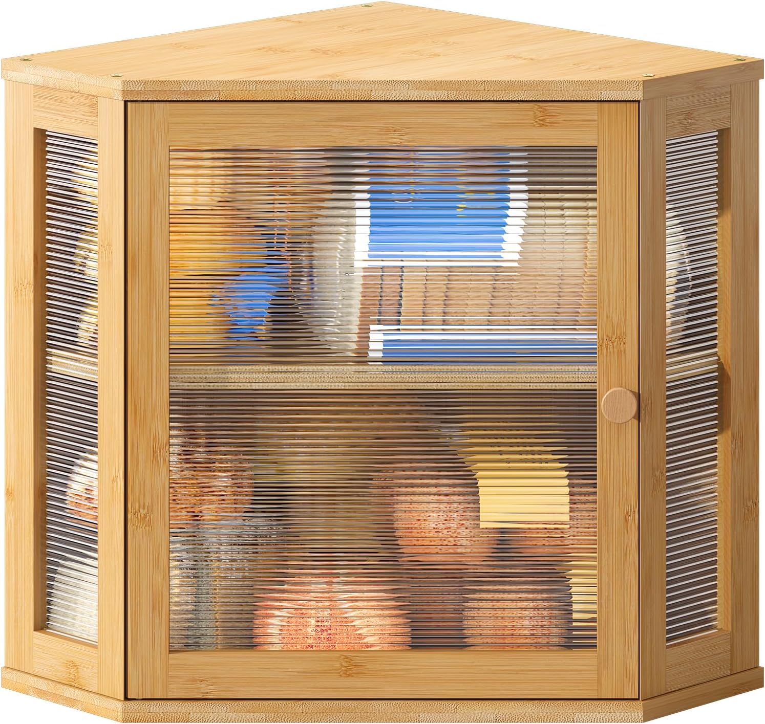 BMOSU Corner Bread Box for Kitchen Countertop Double Layer Bamboo Wooden Bread box Large Capacity Bread Storage Bin(White, Medium)