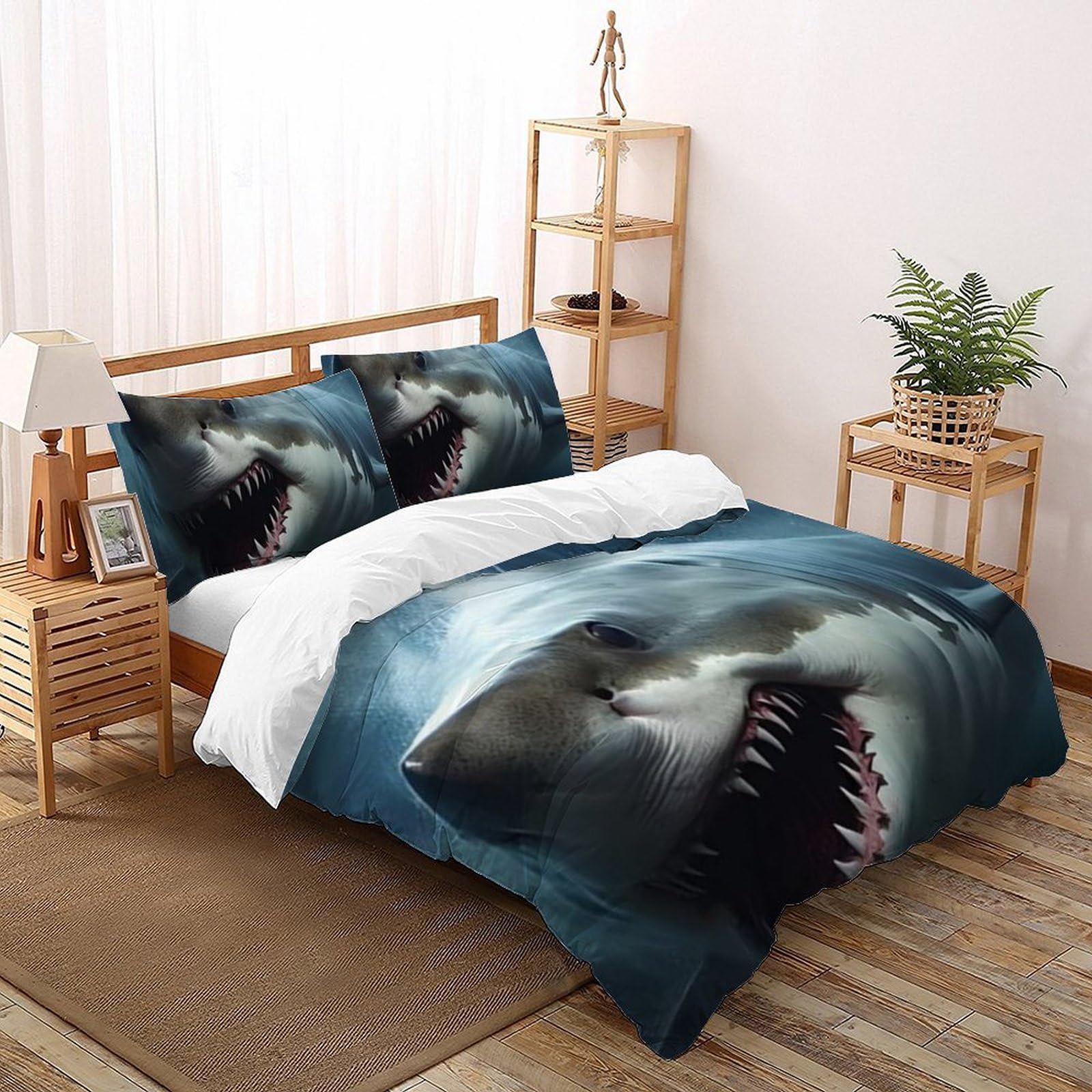 Housse de couette requin imprimé 3D parure de lit garçon animaux marins